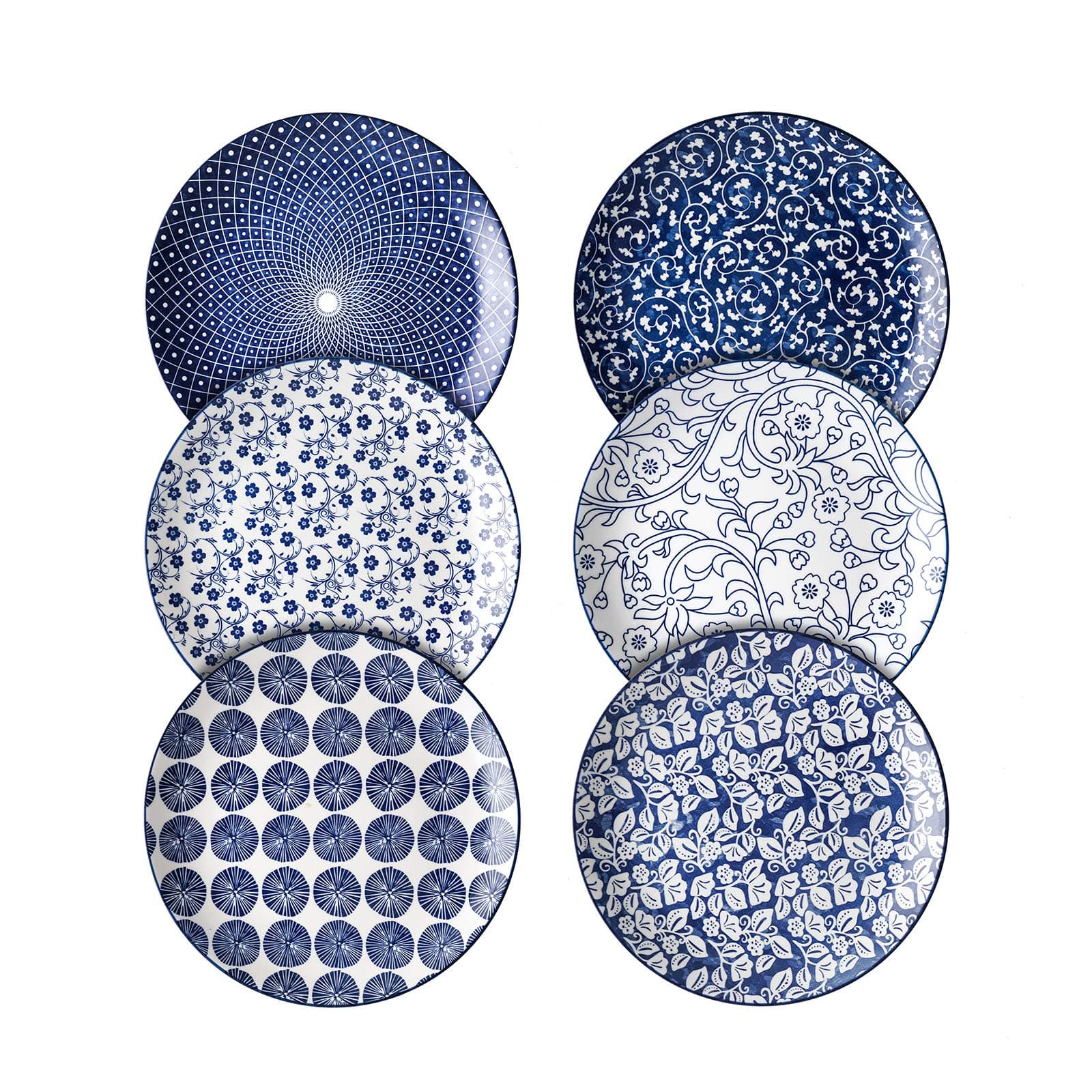 Selamica 8 inch Porcelain Dinner Plates, Large Size Serving Plate for Salad, Pancakes, Steak, Set of 6, Vintage Blue