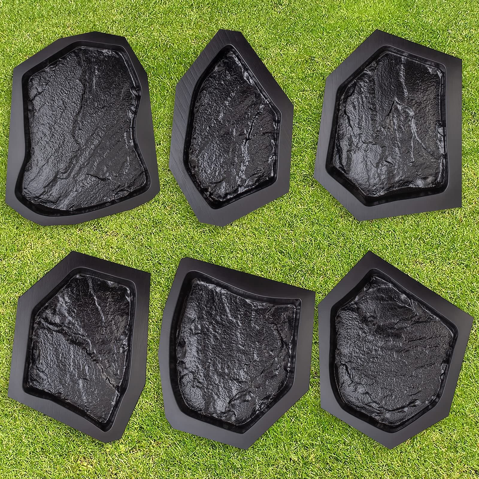 6 pcs Flagstone Molds ABS 2mm Cement Mold - Paver Mold Reusable - Casting Pathmaker Garden Pathmate Pavement Precast Concrete Molds and Forms Walkway