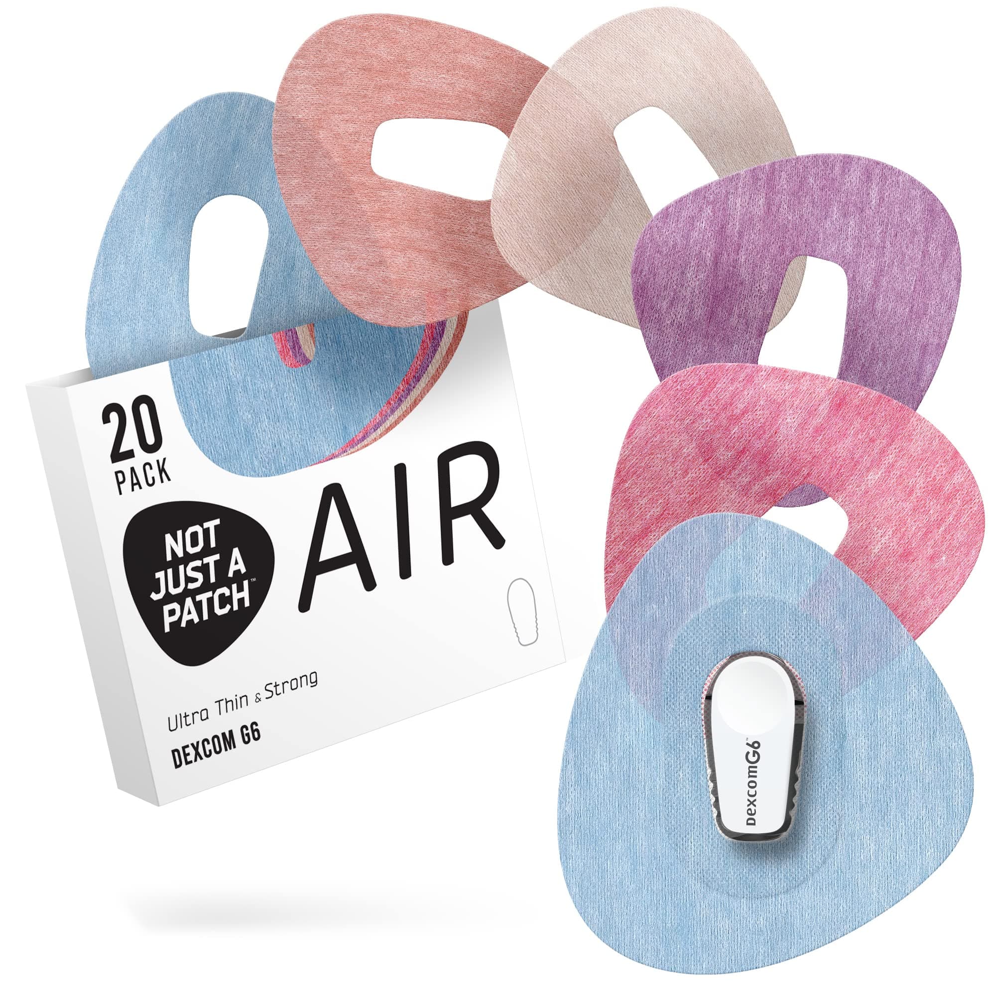 Air (20 Pack) - CGM Dexcom G6 Adhesive Patches with Hole -Thin, Strong and Light, 14 Day Adhesion, Durable Dexcom Patches G6 Sensor Protectors in Multicolor