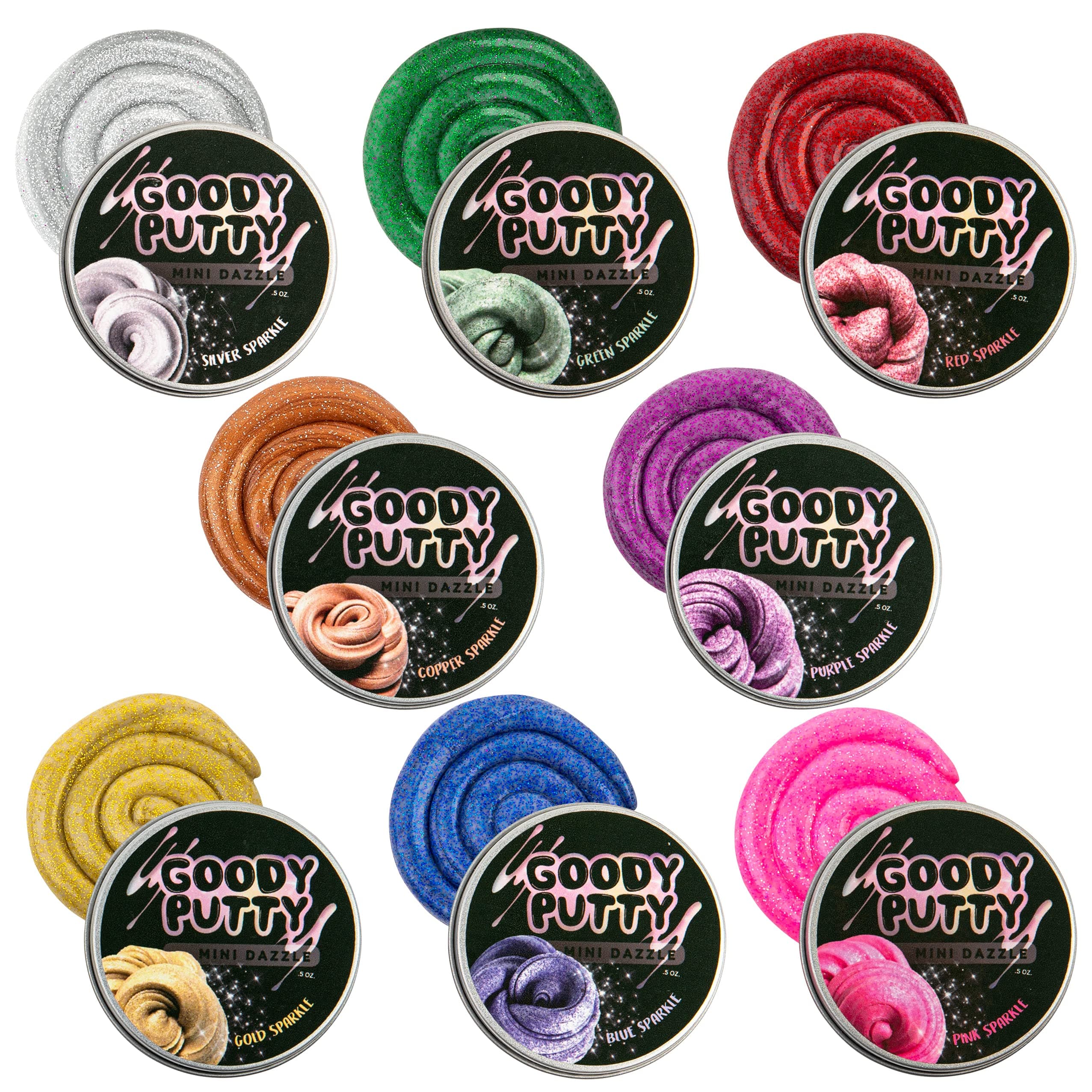 Dazzle Mini .5 oz Tins 8 Pack of Sensory Glitter Putty Fidget Toy for Boys and Girls