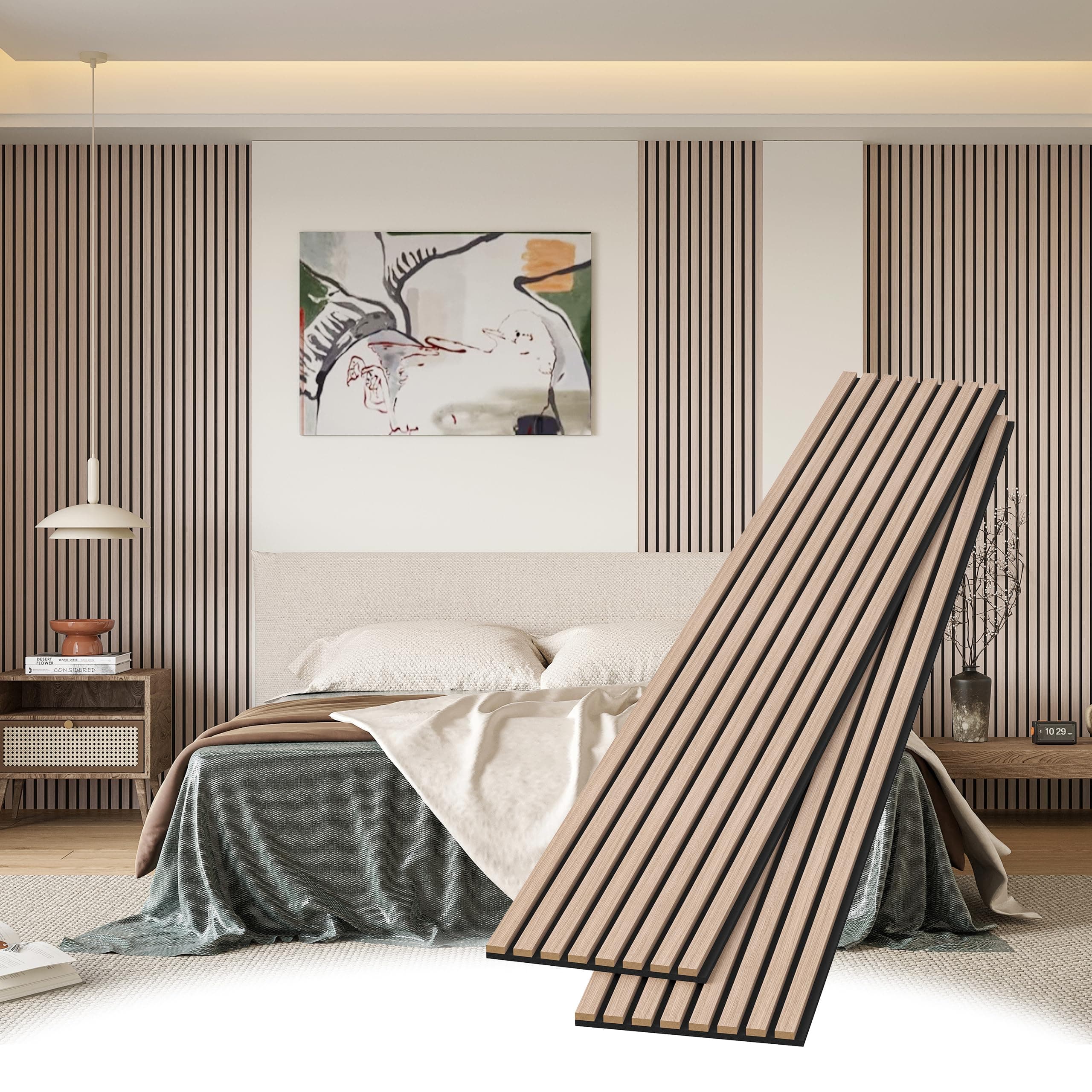 Wood Slat Wall Panels, 2 Pack 8 x 1 ft Decorative Wood Panels for Wall,Stylish Wall Panels for Interior Wall Decor, Modern Acoustic Wood Wall Panels with Felt Backing, Natural