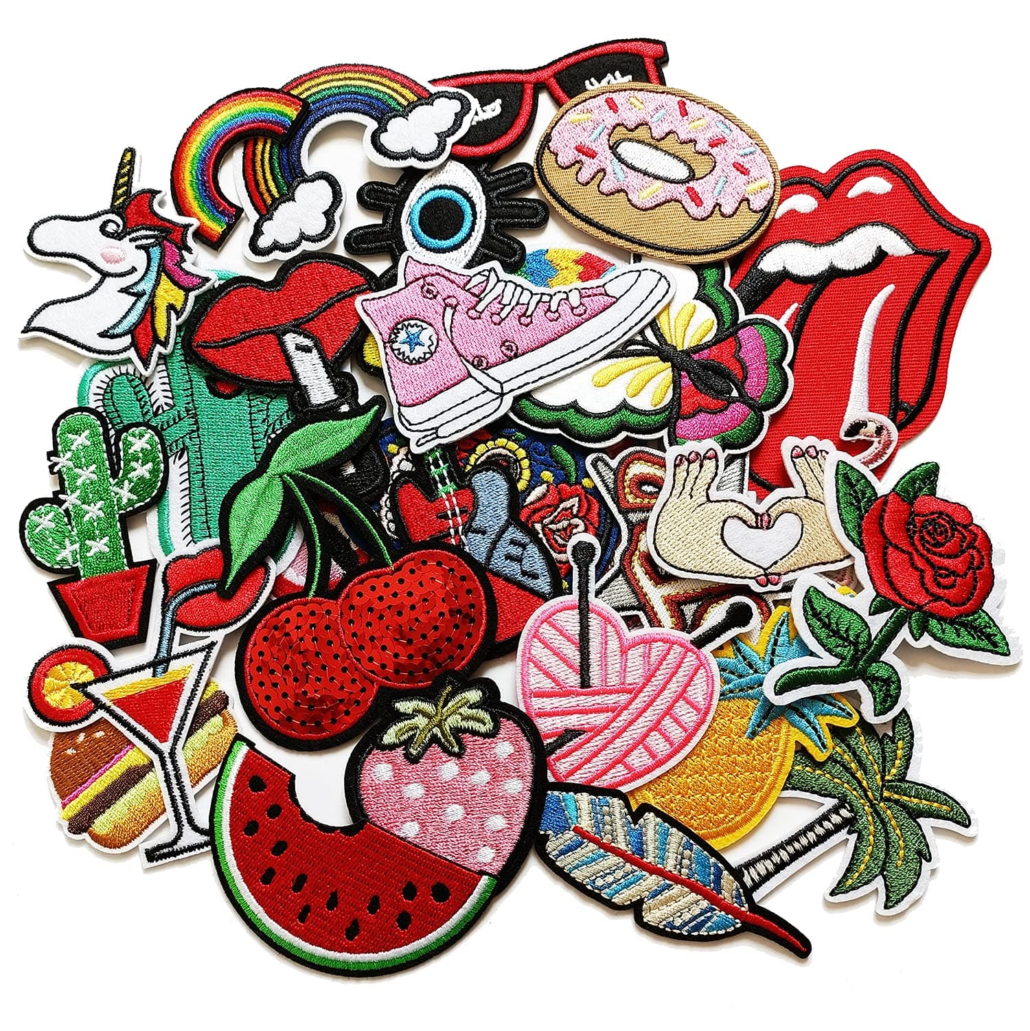 CZorange 32pcs Embroidered Patch Sew On/Iron On Patches Applique Accessories Assorted Size Decoration Patches for DIY Jeans Jacket Clothing Handbag Shoes Caps