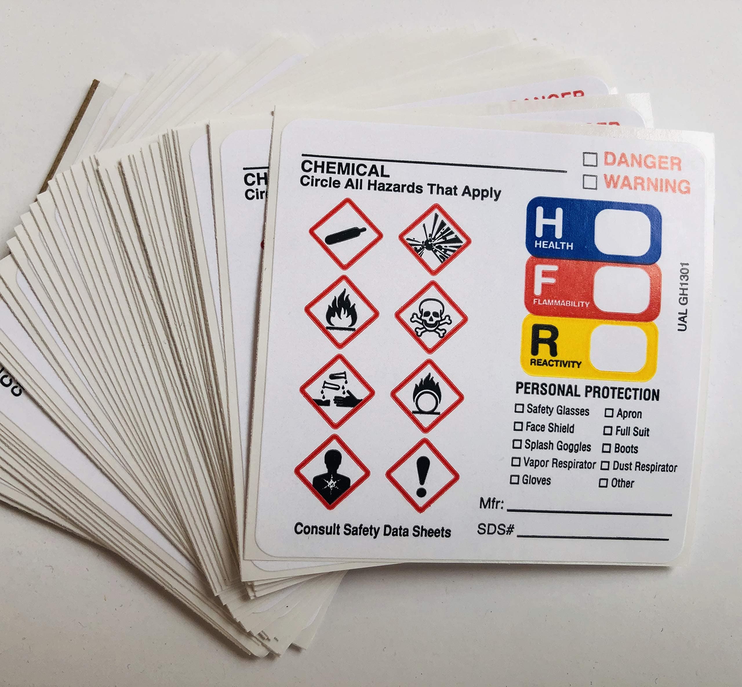 UAL GHS Hazard Label, 2-1/2" x 2-1/2", Permanent Paper Label, Multi, One Pack of 50 Labels