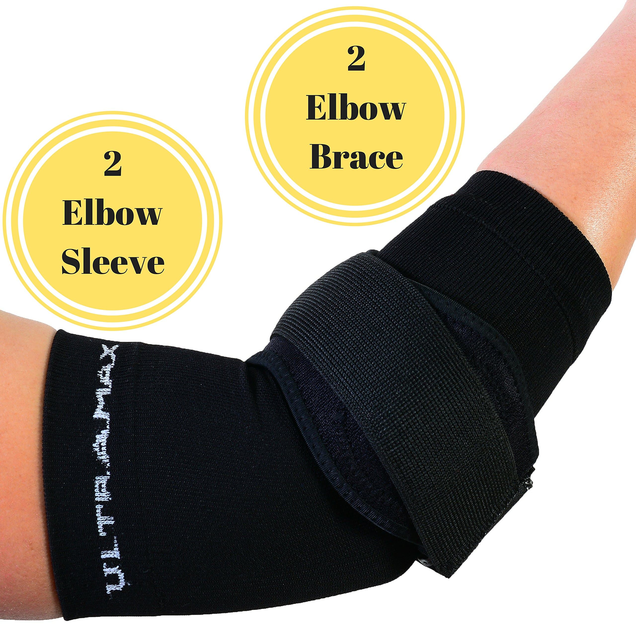 Elbow Sleeve and Brace (Large, Black) Includes 2 Elbow Sleeves and 2 Elbow Braces
