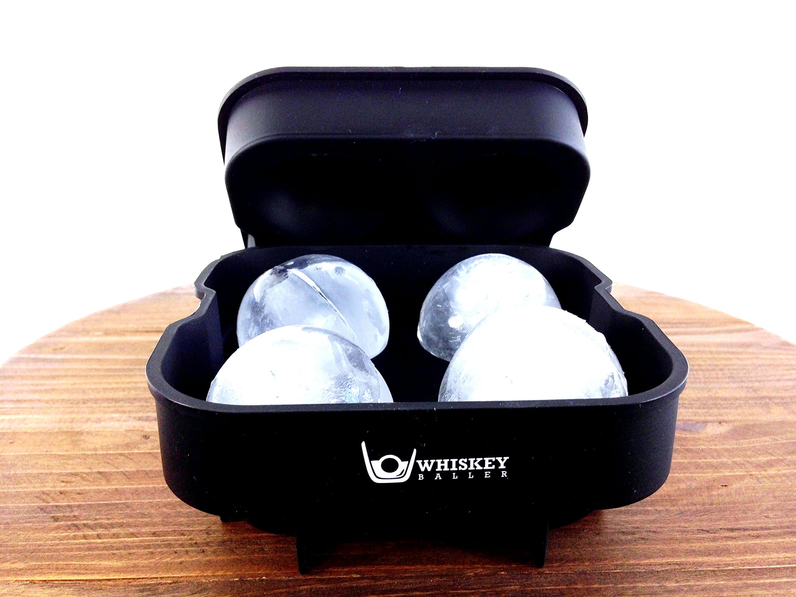 Round Ice Ball Mold - Black Silicone Ice Ball Mold with 4 X 2" Ball Capacity Tray - Whiskey Ice Molds made by Whiskey Baller - Large Round Ice Balls Melt Slower