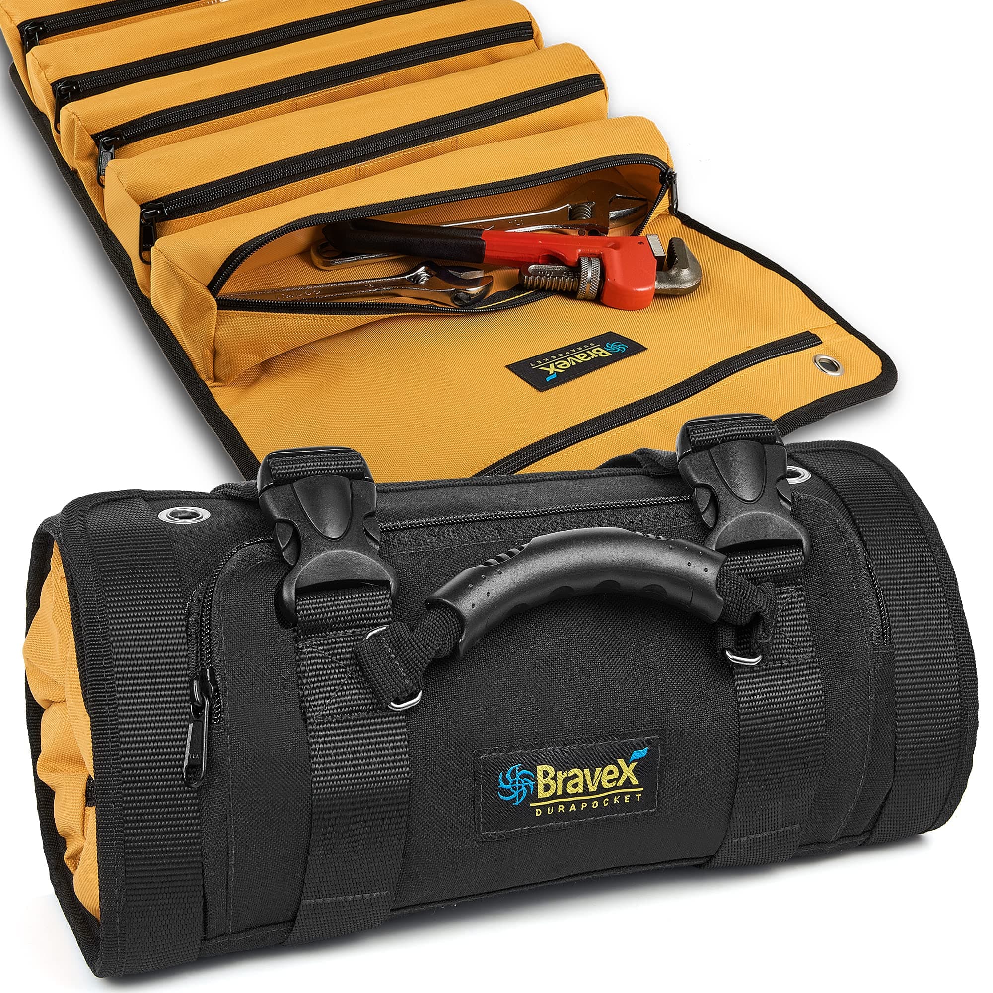 Tool Roll Bag - Wrench Roll Pouch, 1200D Ballistic Nylon Deluxe Tool Roll Organizer, Heavy Duty Roll Up Tool Bag Built with Kevlar Stitches, Multi-Purpose Tool Roll Up Bag Tool Pouch