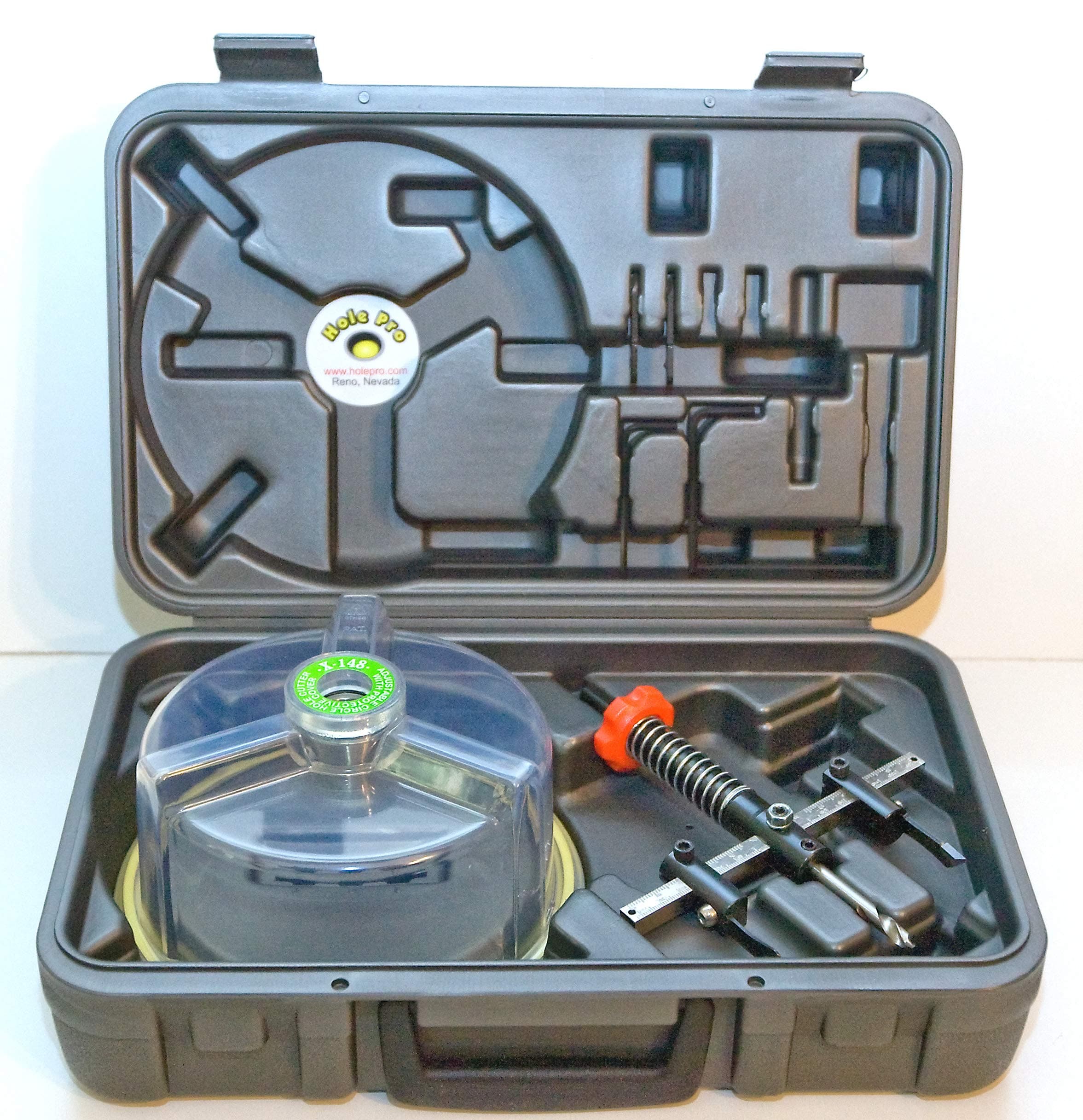 X-148 Kit: 1-7/8" to 6" and all fractional sizes in between. Infinitely Adjustable Cutter with Twin Tungsten Carbide Blades cut fast using ¼ drill power of hole saw - Cut Plywood Sheetrock Plaster Fiberglass OSB Plastic MDF Hardie Board