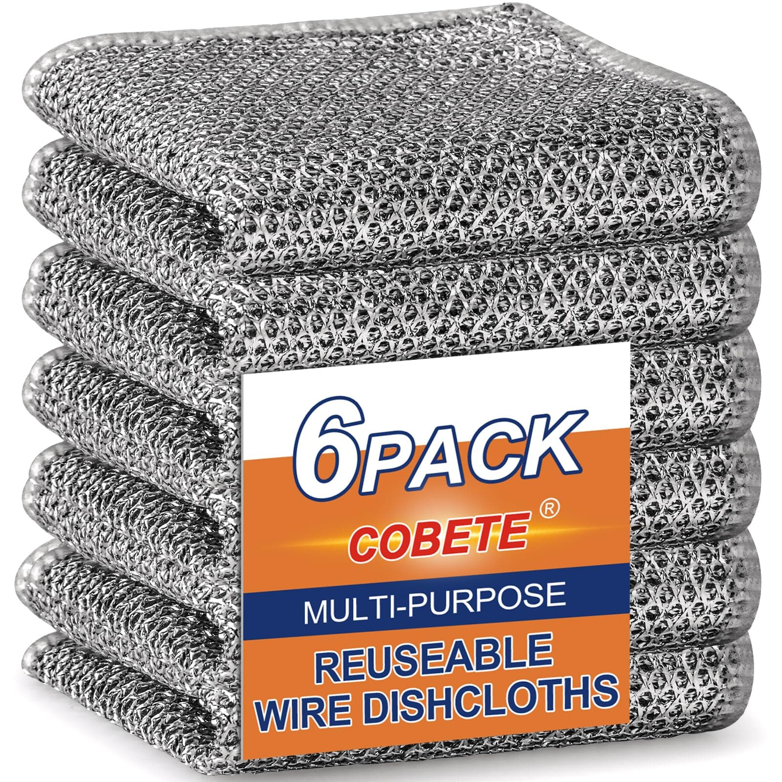 - COBETE Non Scratch Wire Dishcloth,Double-Layer Wire Dishwashing Rags for Wet and Dry,Wire Miracle Cleaning Towels and Dish Cloths Multipurpose for Washing Dishes,Cookware, Sinks,Stove Tops,Pack of 6
