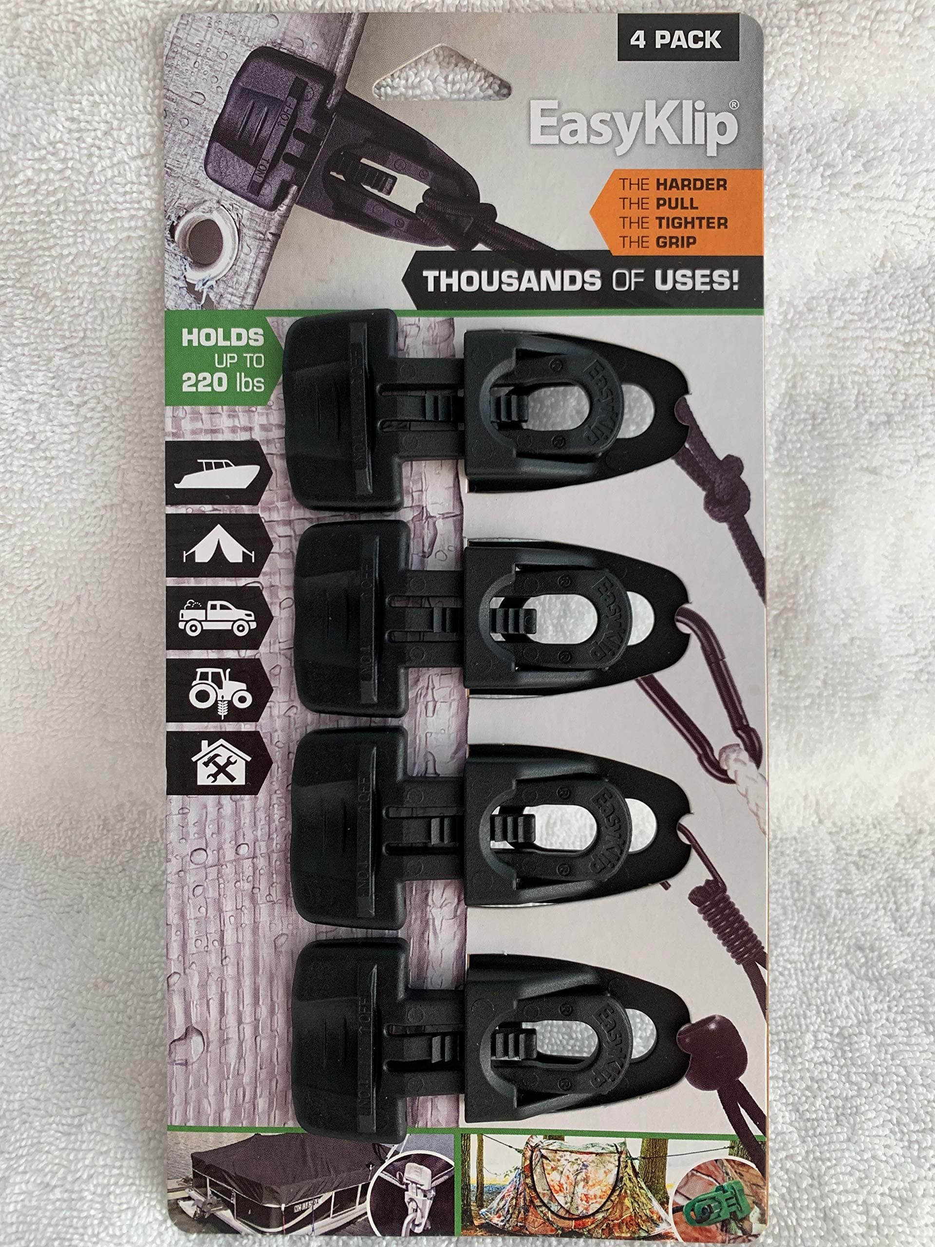 EasyKlip Midi 4101 220lbs Tarp Clip, Black, 4-Count