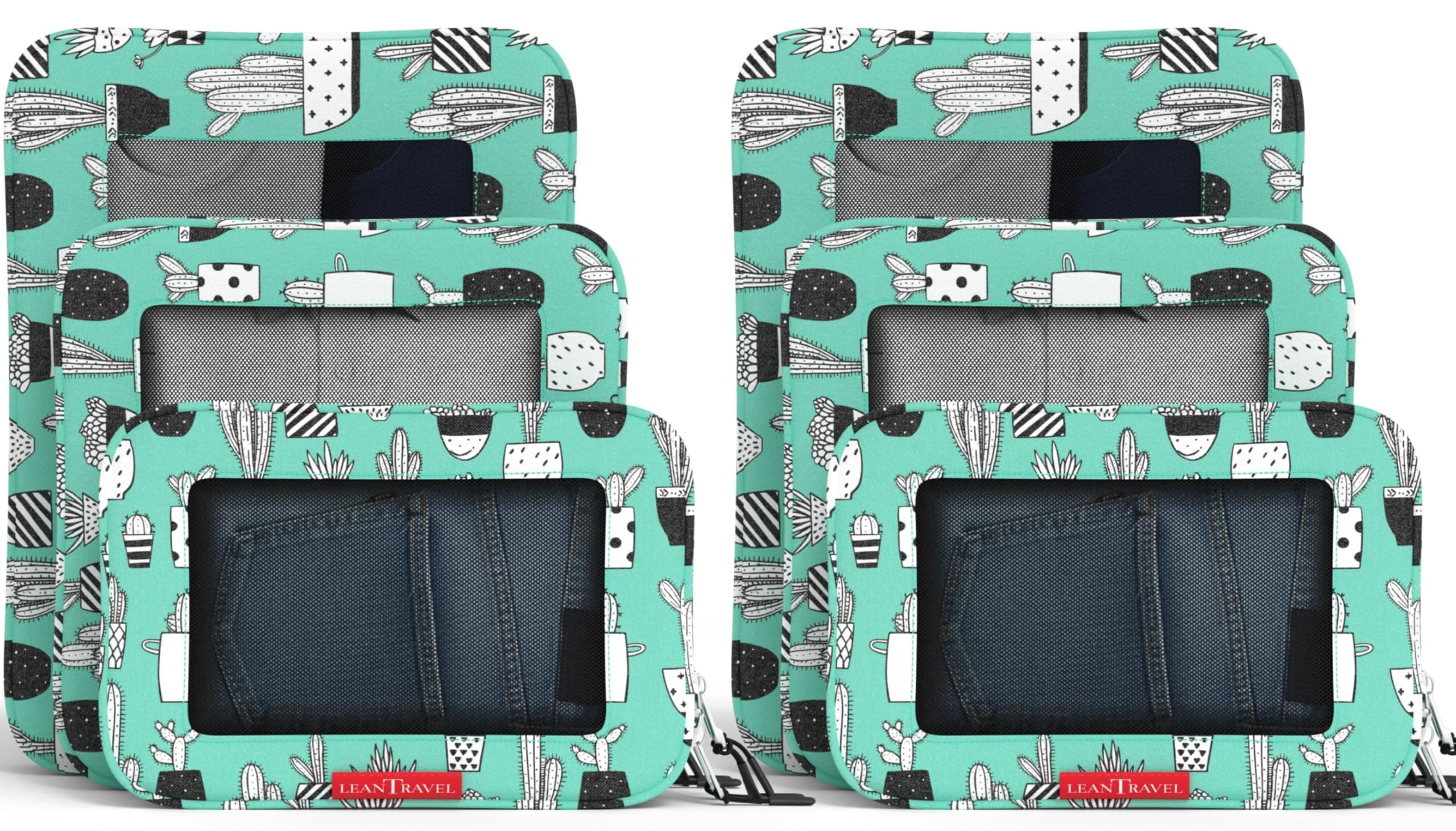 Compression Packing Cubes for Travel Organizers with Double Zipper, Cactus, 6 pack, 6 Pack