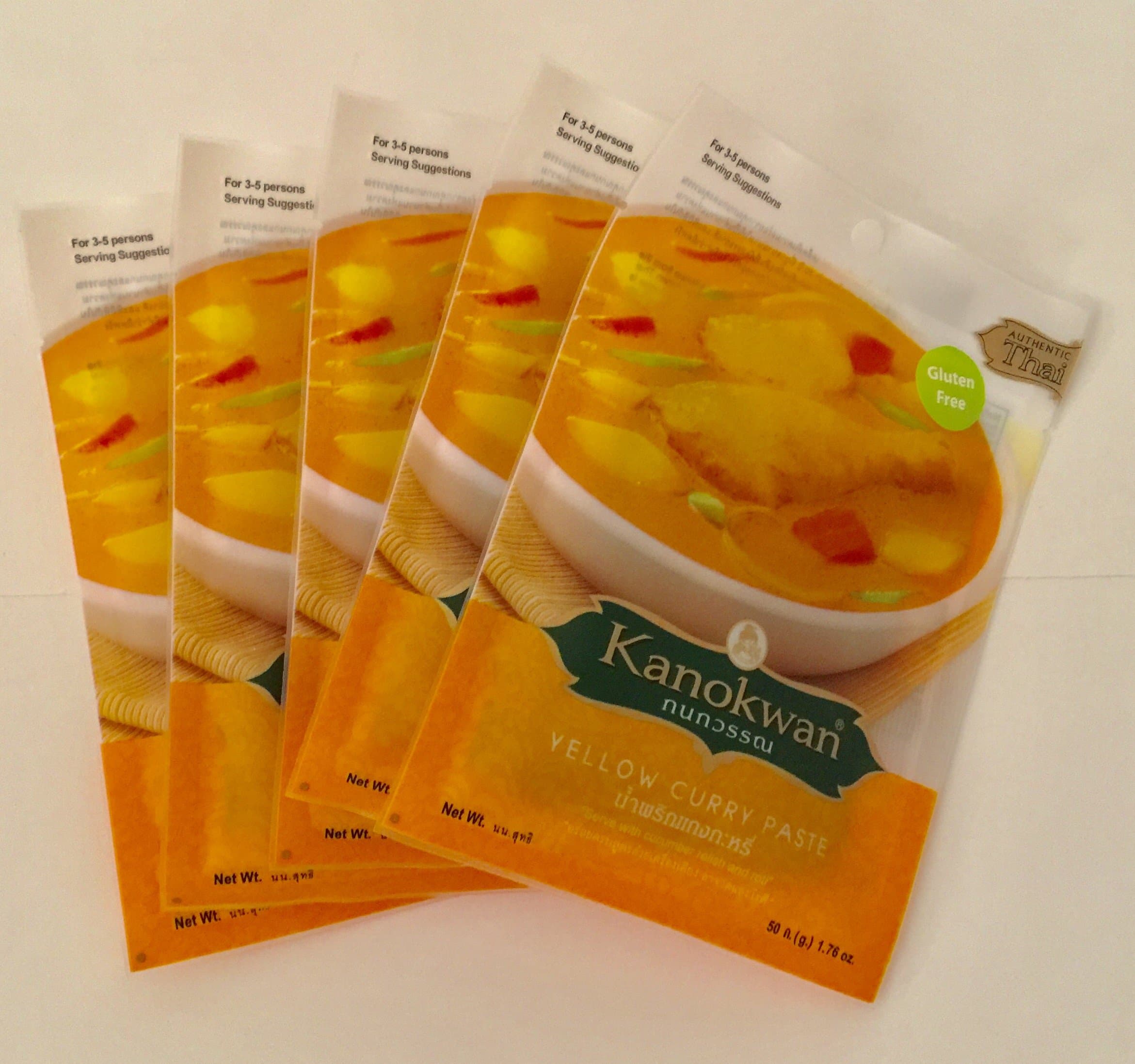 Yellow Curry Paste (Kaeng Ka-ree)Thai Authentic Herbal Food Net Wt 50 G (1.76 Oz.) Kanokwan Brand X 5 Bags