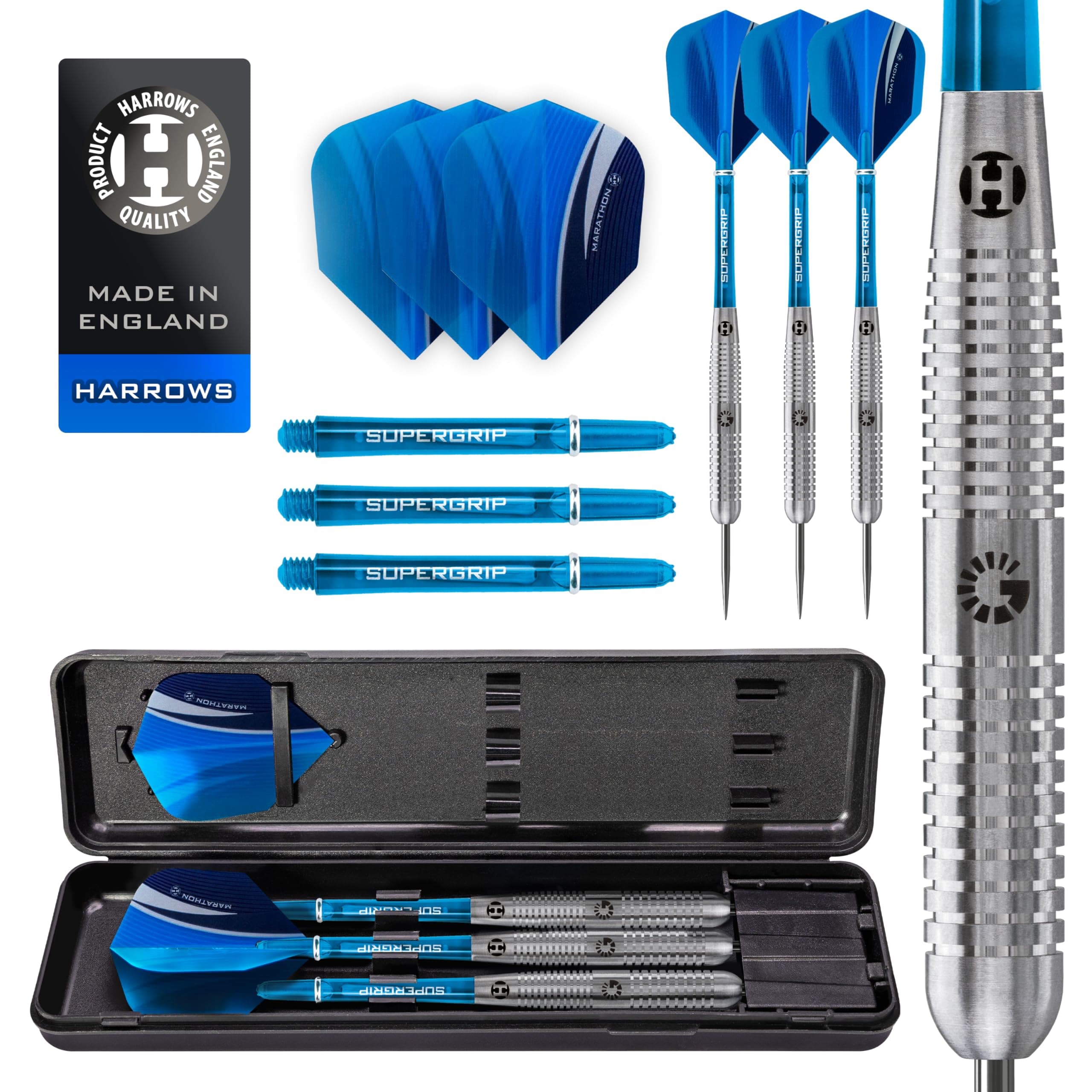 Harrows Genesis Tungsten Steel Tip Darts Set | Available Weights 21g, 22g, 23g, 24g, 25g & 26g | High Traction Grip, Supergrip Shafts and Marathon Flights