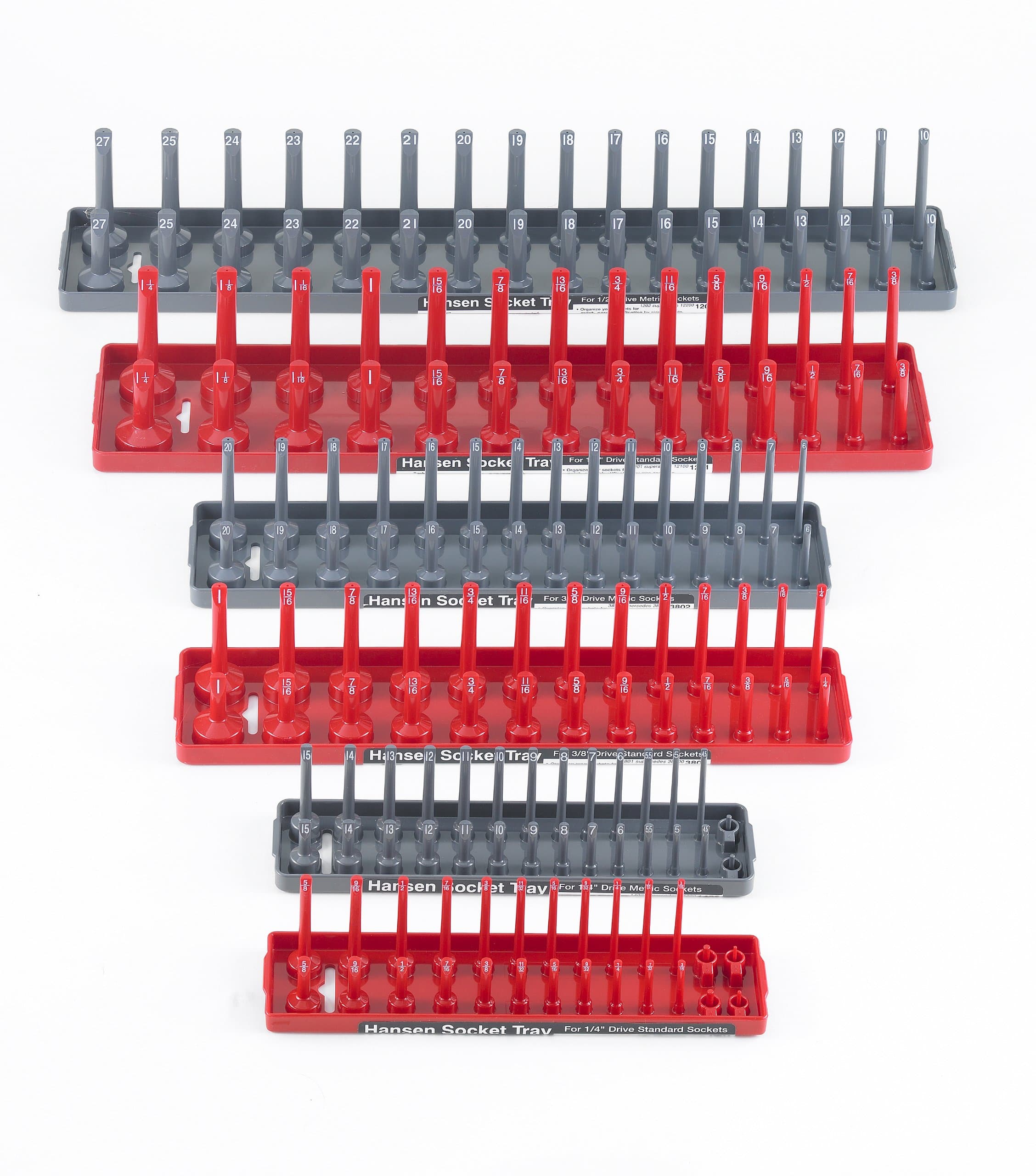 HansenGlobal 92000 SAE & Metric, 2-Row Socket Tray Set - 6-Pieces, Red & Grey