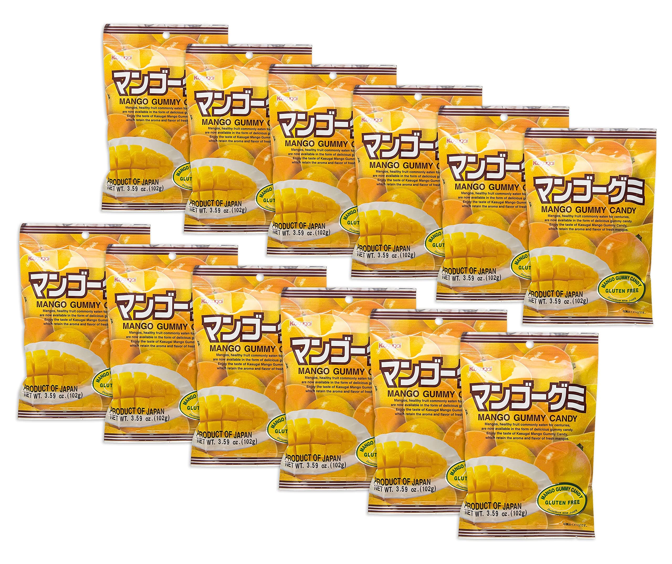 Kasugai Gummy Candy, Mango, 3.59-Ounce Bags (Pack of 12)