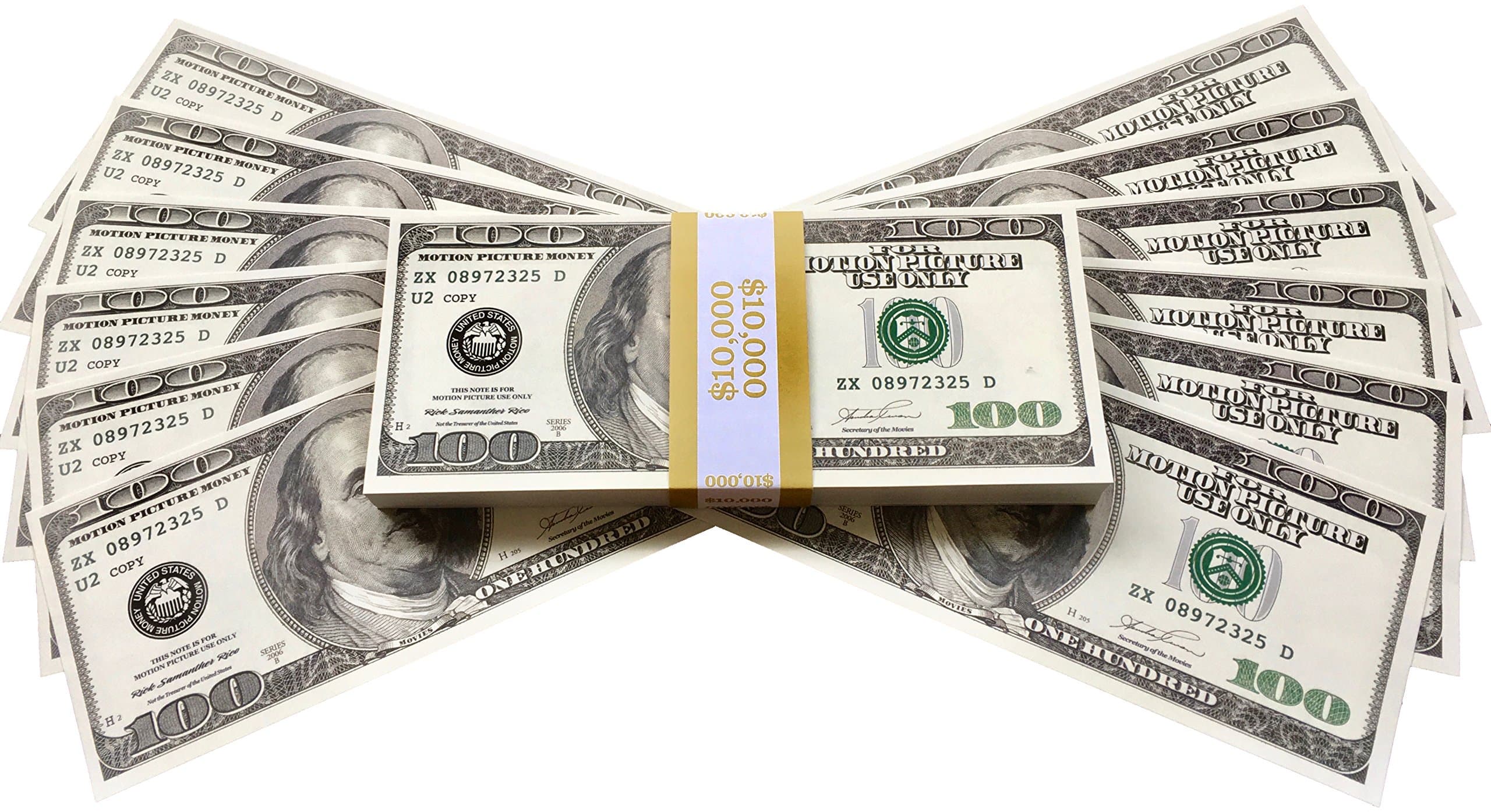 PROP MONEY DOLLARS | UK COMPANY | 100 FULL PRINT OLD STYLE $100 DOLLAR BILLS | $10,000 Stack | For Movies, Advertising, Play, Party, Supreme Gun, Fancy Dress, Casino Games, Pretend Play