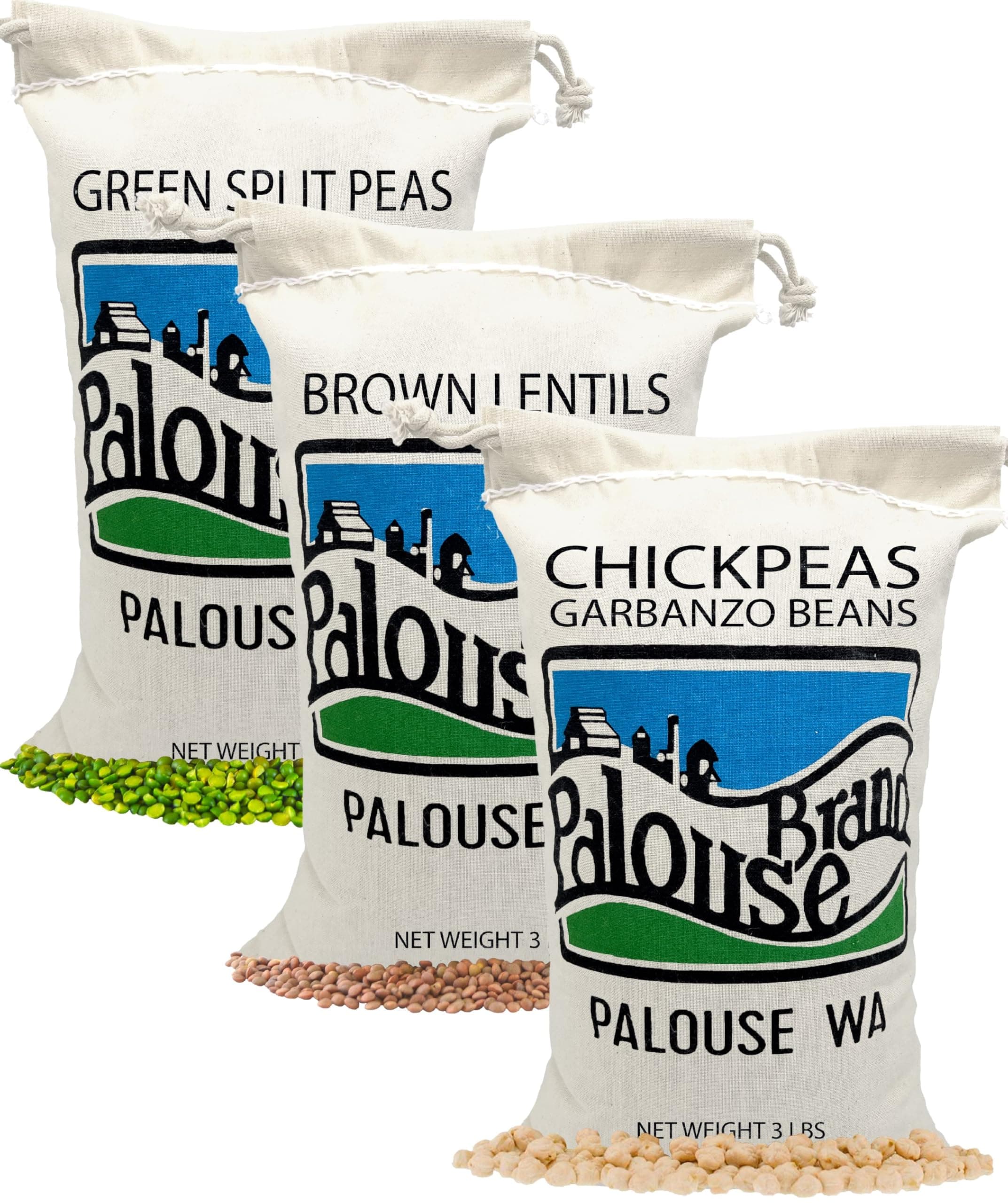 Palouse Brand Chickpeas, Lentils, and Green Split Peas | 3 Pack of 3 LB Bags | Non-GMO Project Verified | Family Farmed