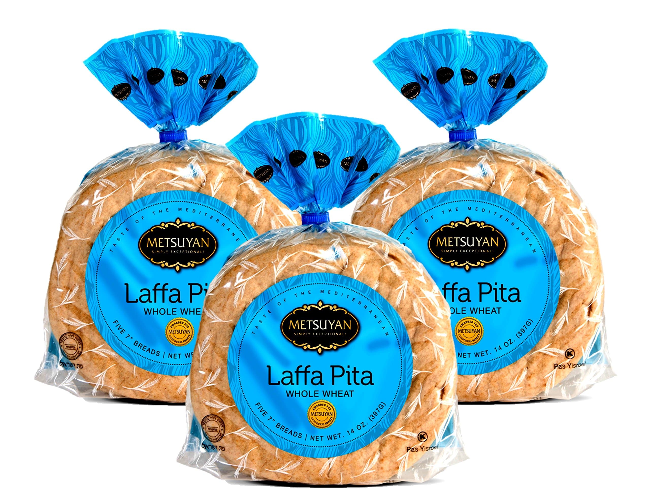 Metsuyan Laffa Pita Whole Wheat Flatbread Kosher Bread 5 Count (3 Pack)