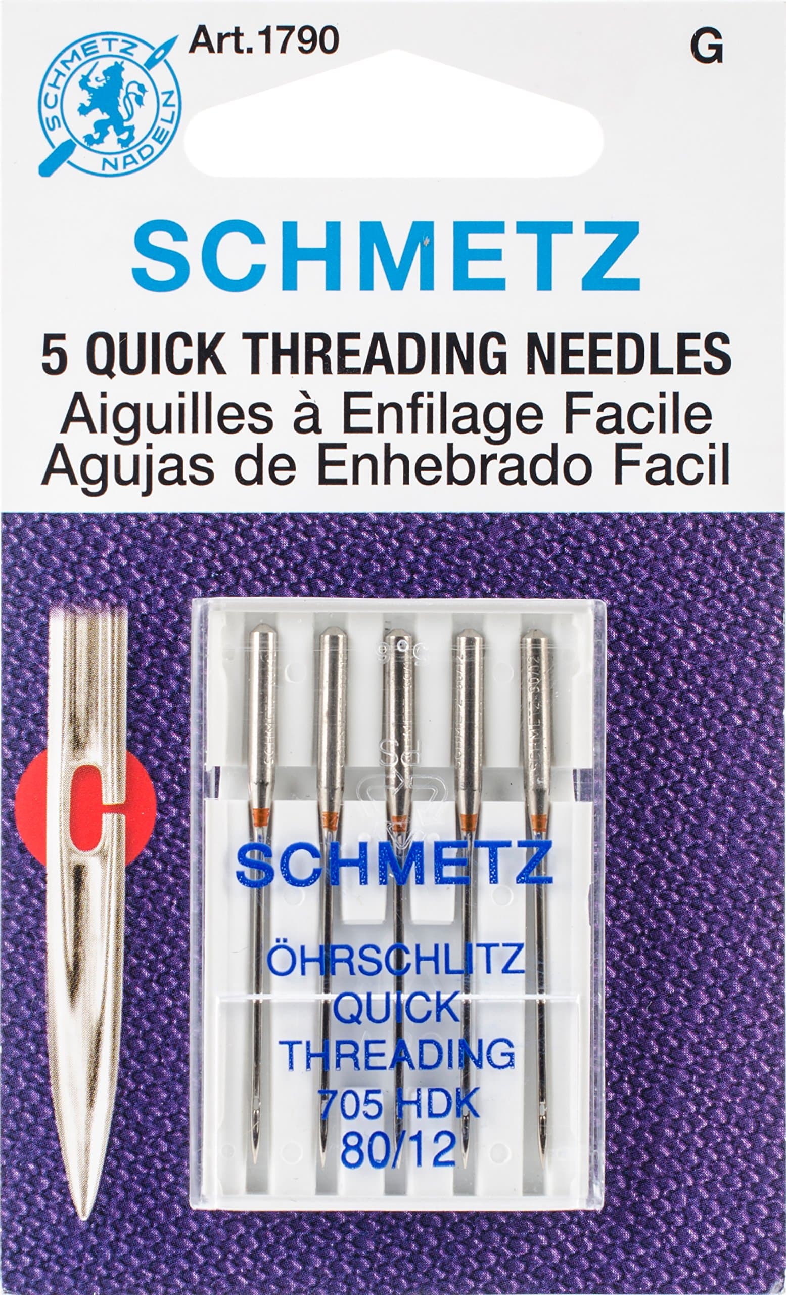 Quick Self Threading Machine Needles, Size 12/80, 5/pkg,Silver