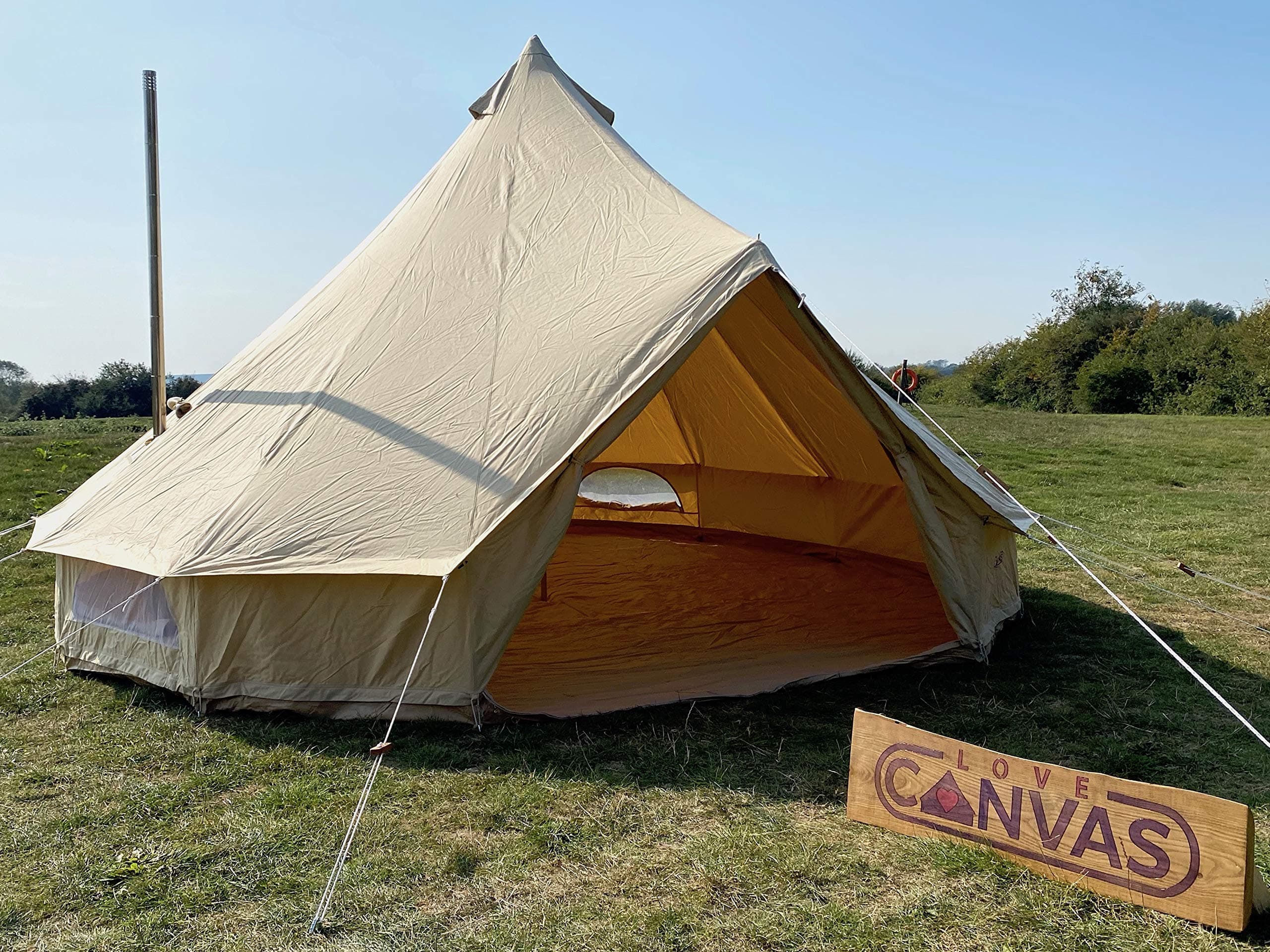 5m Bell Tent With Stove Hole & Fire Proof Canvas - Zipped In Groundsheet Cotton Canvas Garden Glamping Family Camping Tent