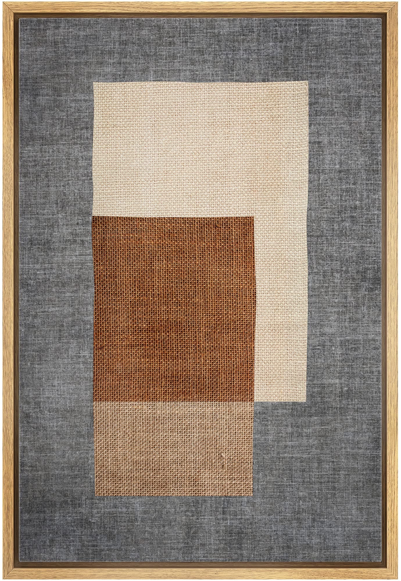 Framed Canvas Print Wall Art Mid-Century Brown & Blue Blocks Abstract Geometric Illustrations Modern Art Minimalism Shapes Multicolor Boho for Living Room, Bedroom, Office - 24"x36" Natural