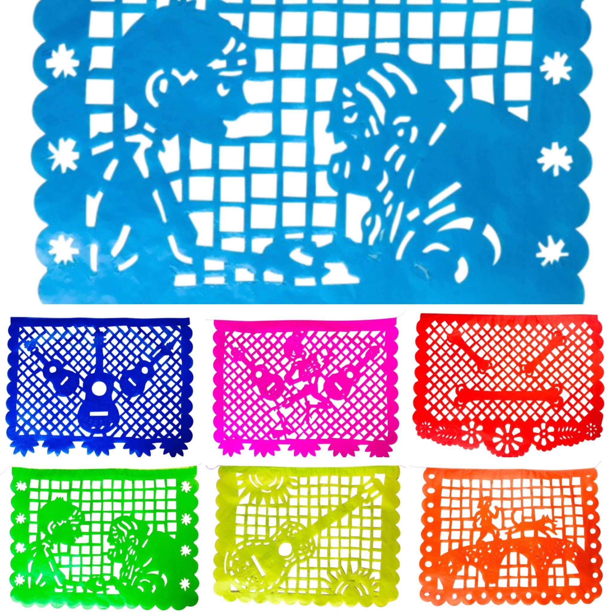 TexMex Fun Stuff Coco Inspired Paper Papel Picado - 2 Pack Large Fiesta Banners, 20 Panels Mexican Banners For Parties, Rainbow Colors Fiesta Banner, Dia de Muertos Decorations