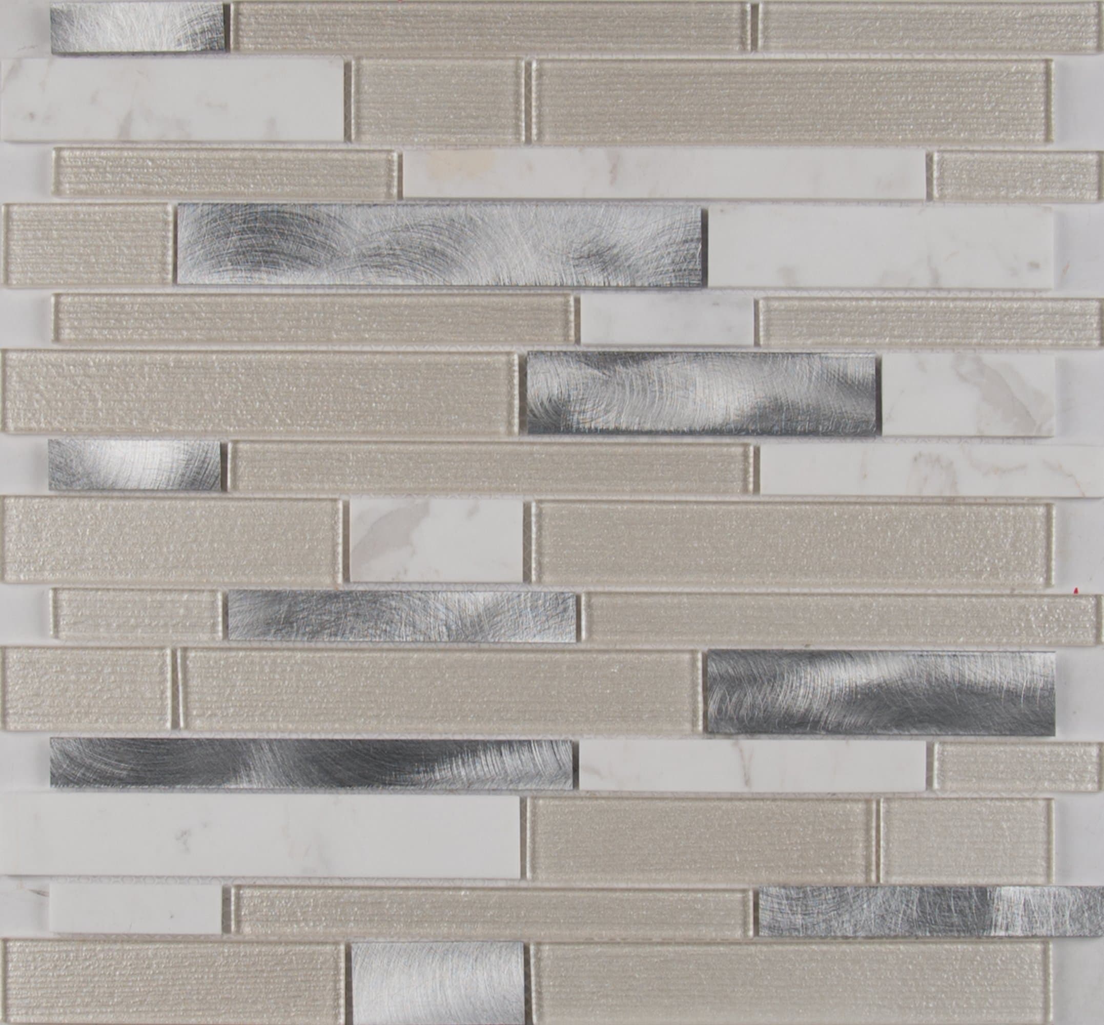 M S International White Wave Interlocking 12 In. X 4 mm Glass/Stone/Metal Mesh-Mounted Mosaic Tile, (20 sq. ft., 20 pieces per case)