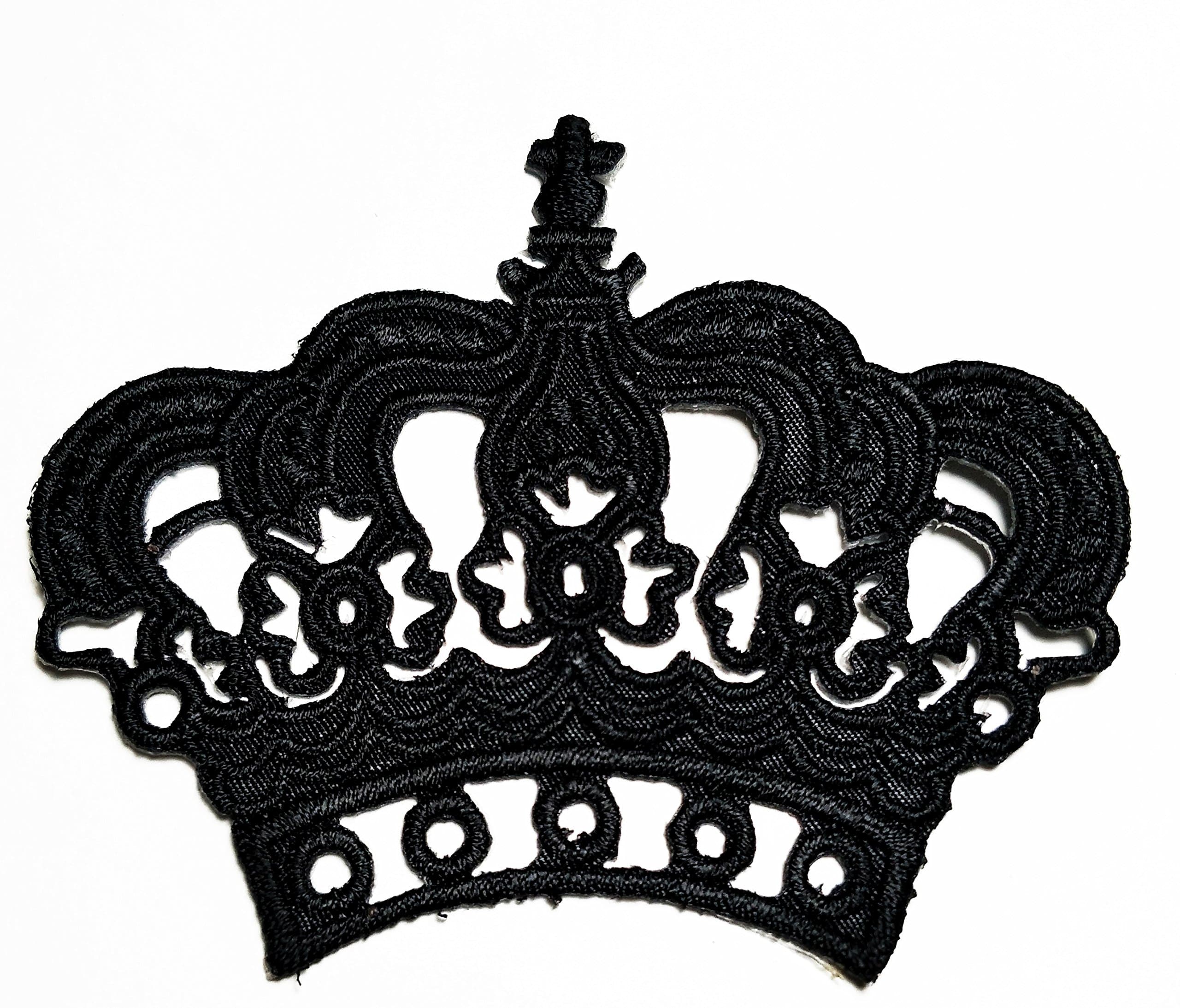 HHO Black Crown Imperial King Queen Embroidered Patch Embroidered DIY Patches, Cute Applique Sew Iron on Kids Craft Patch for Bags Jackets Jeans Clothes