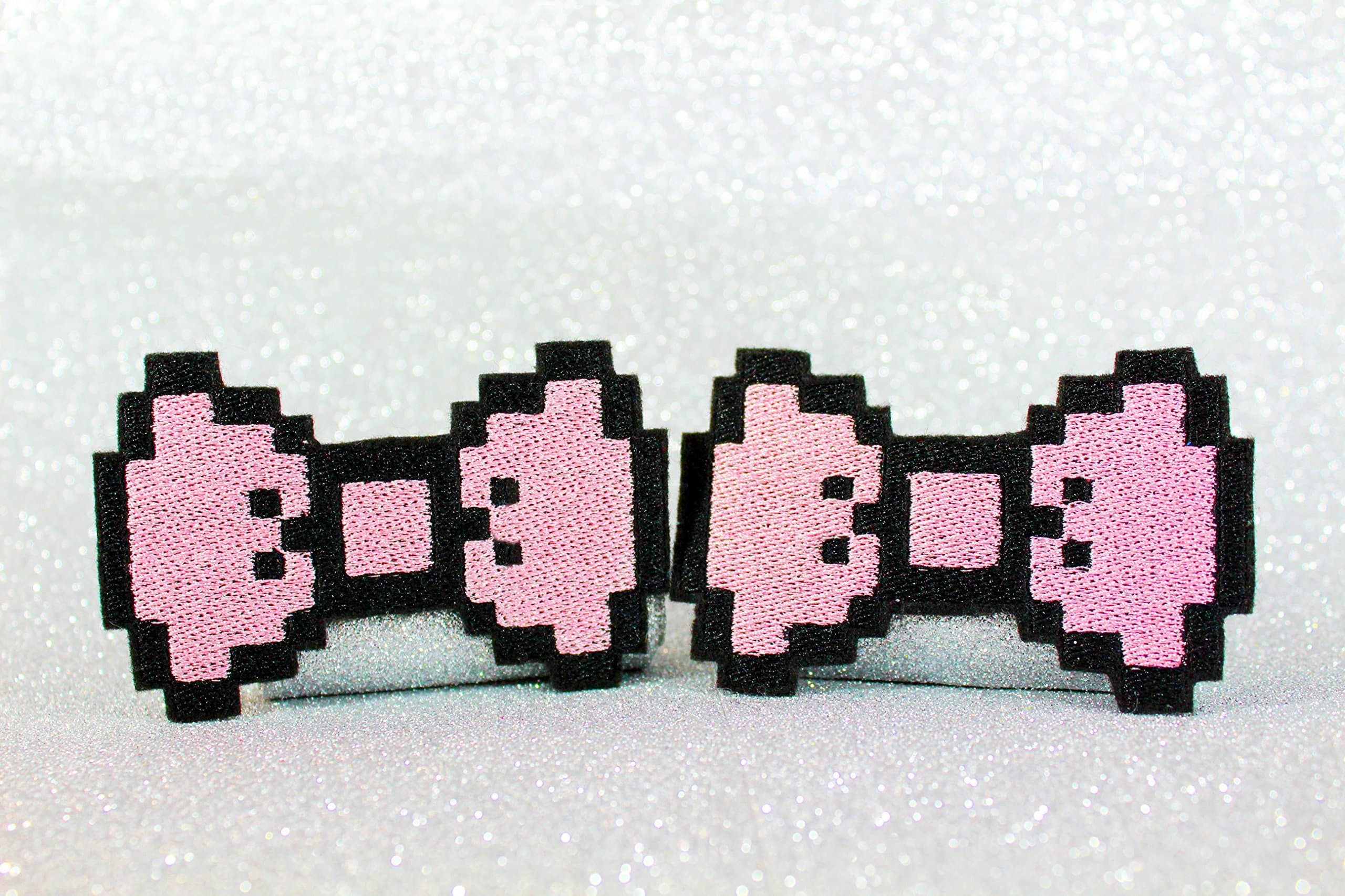 Pink Pixel Bow Hair Clips Set Of 2