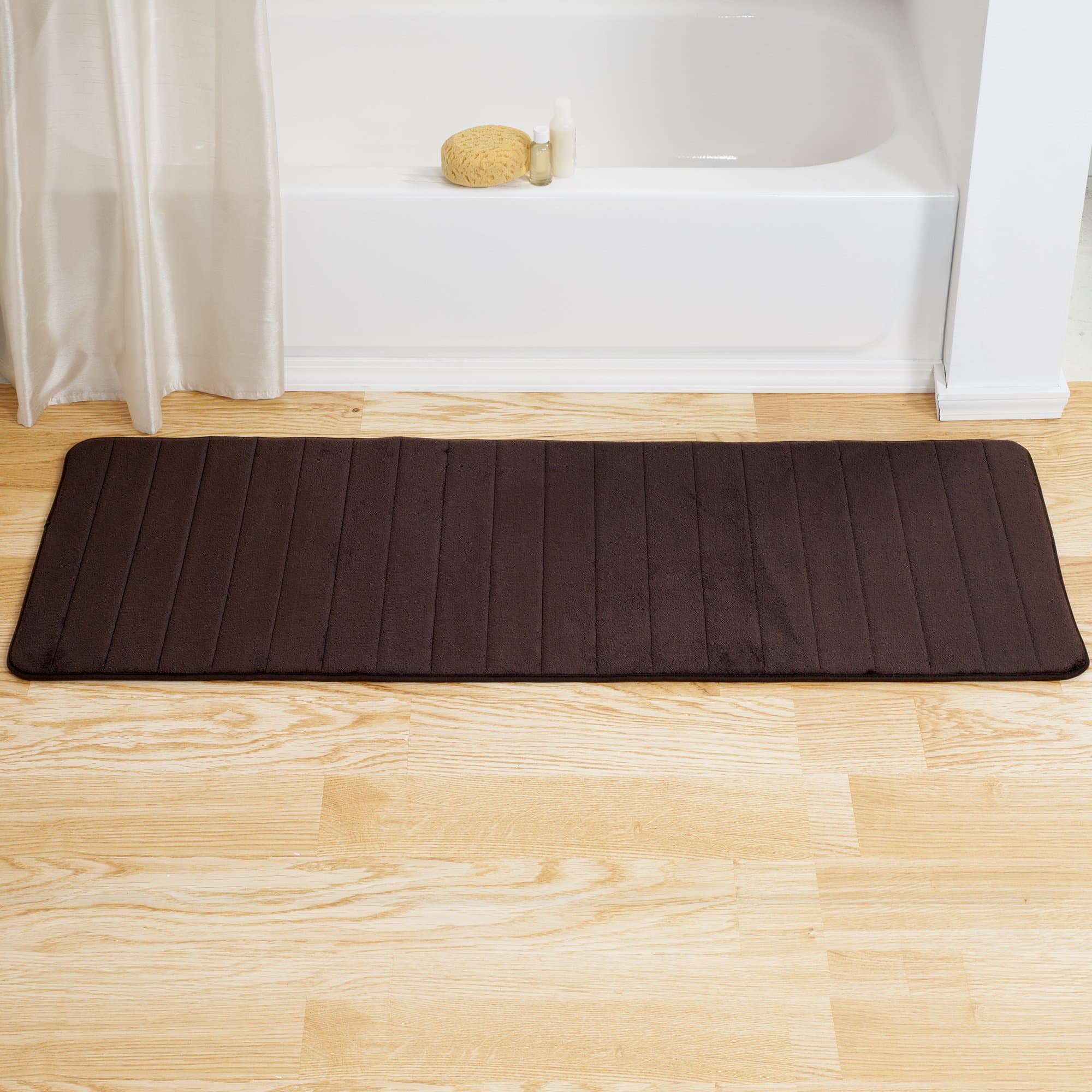 Bedford Home BH Memory Foam Striped Extra Long Bath Mat-Chocolate-24x60