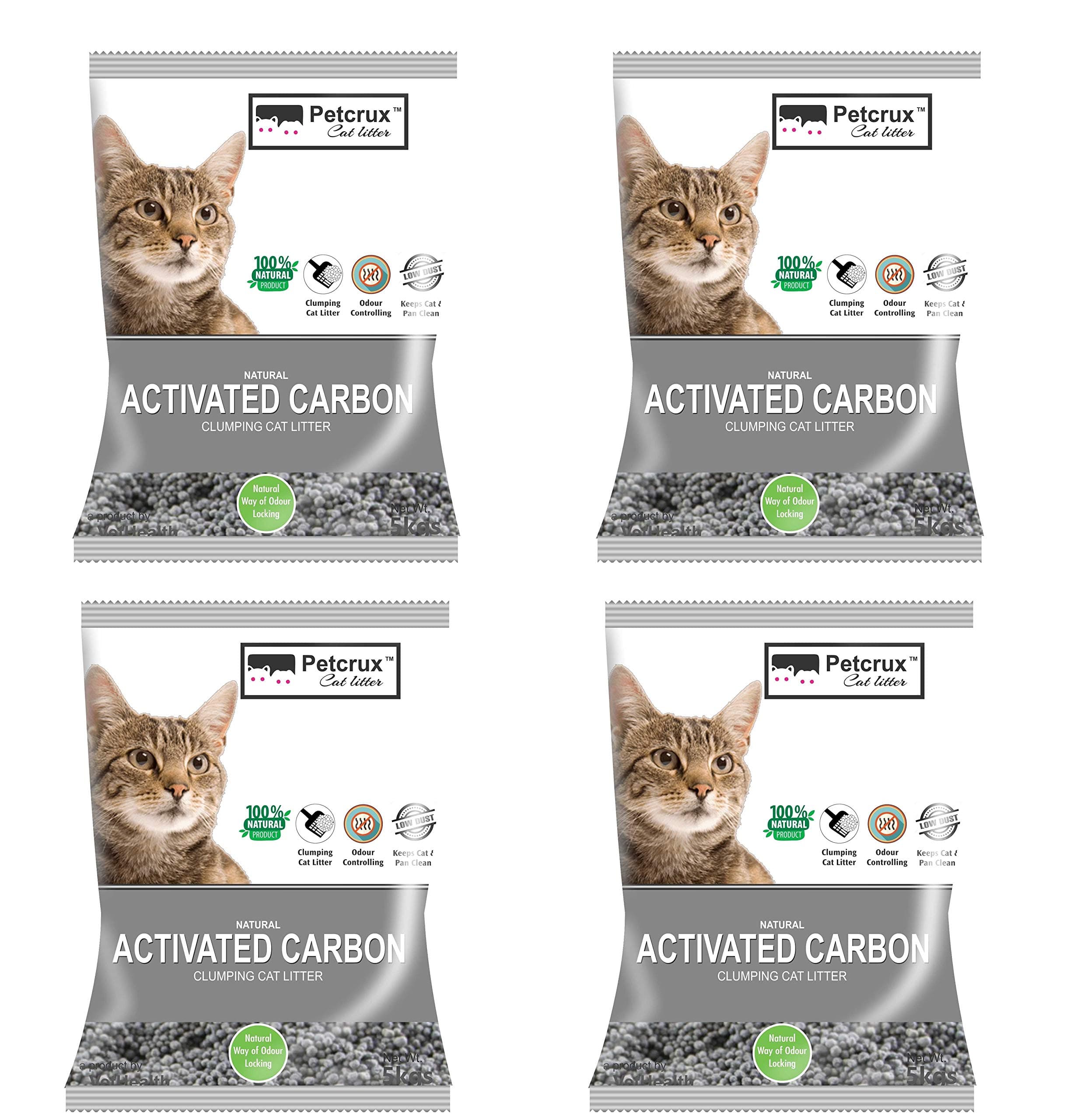 Scoopable Natural Activated Carbon Clumping Cat Litter | Superior Odour Control, Dust Free | Best Natural Charcoal Litter Dust Free Scoopable (for Multiple Cats), 20Kg Total (4 Packs of 5kg)