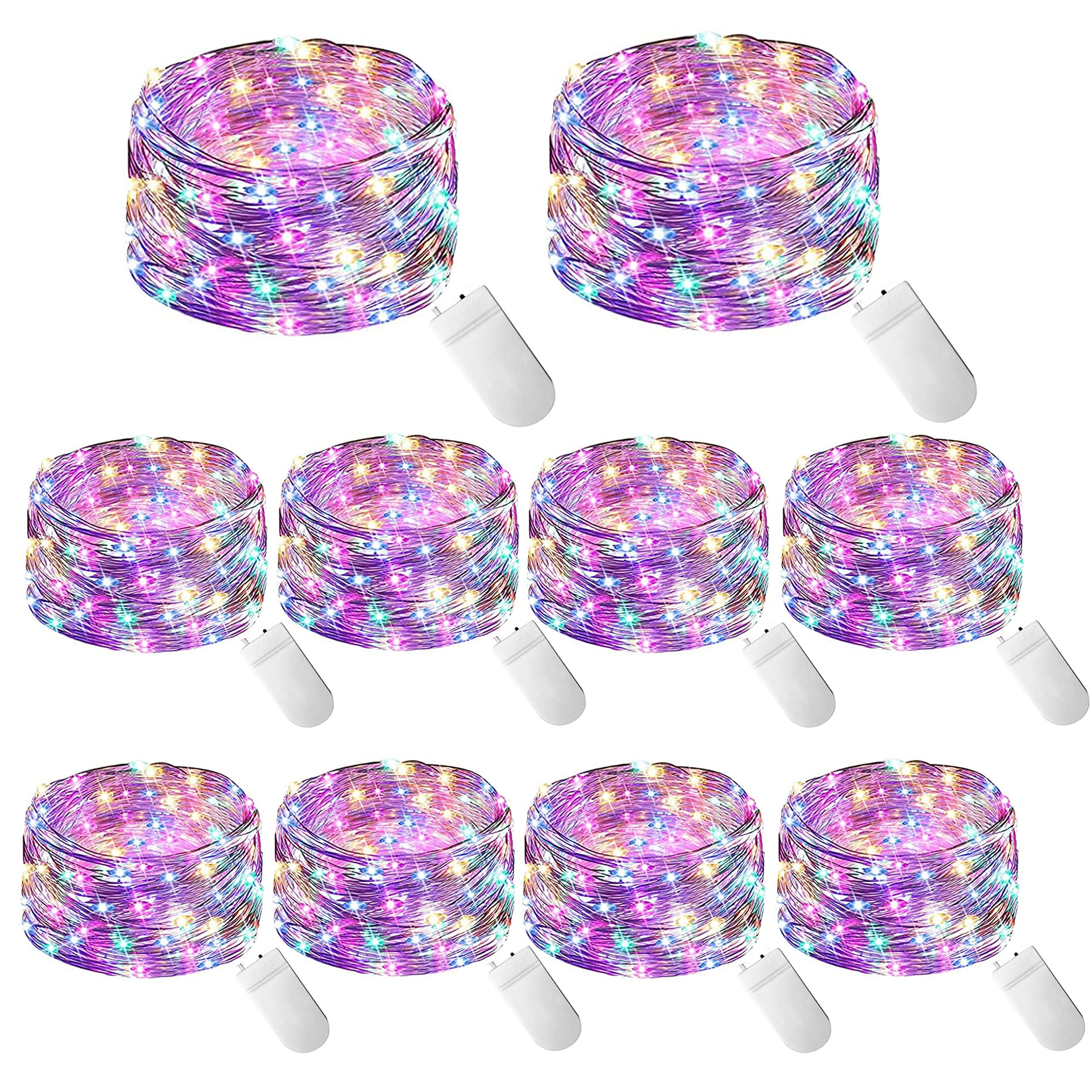 10 Pack Pastel Fairy Lights Battery Operated String Lights with 30 LEDs 10Feet/3M Silver Wire Starry Light for Party Christmas Costume Wedding Easter Table Decor(Rainbow)