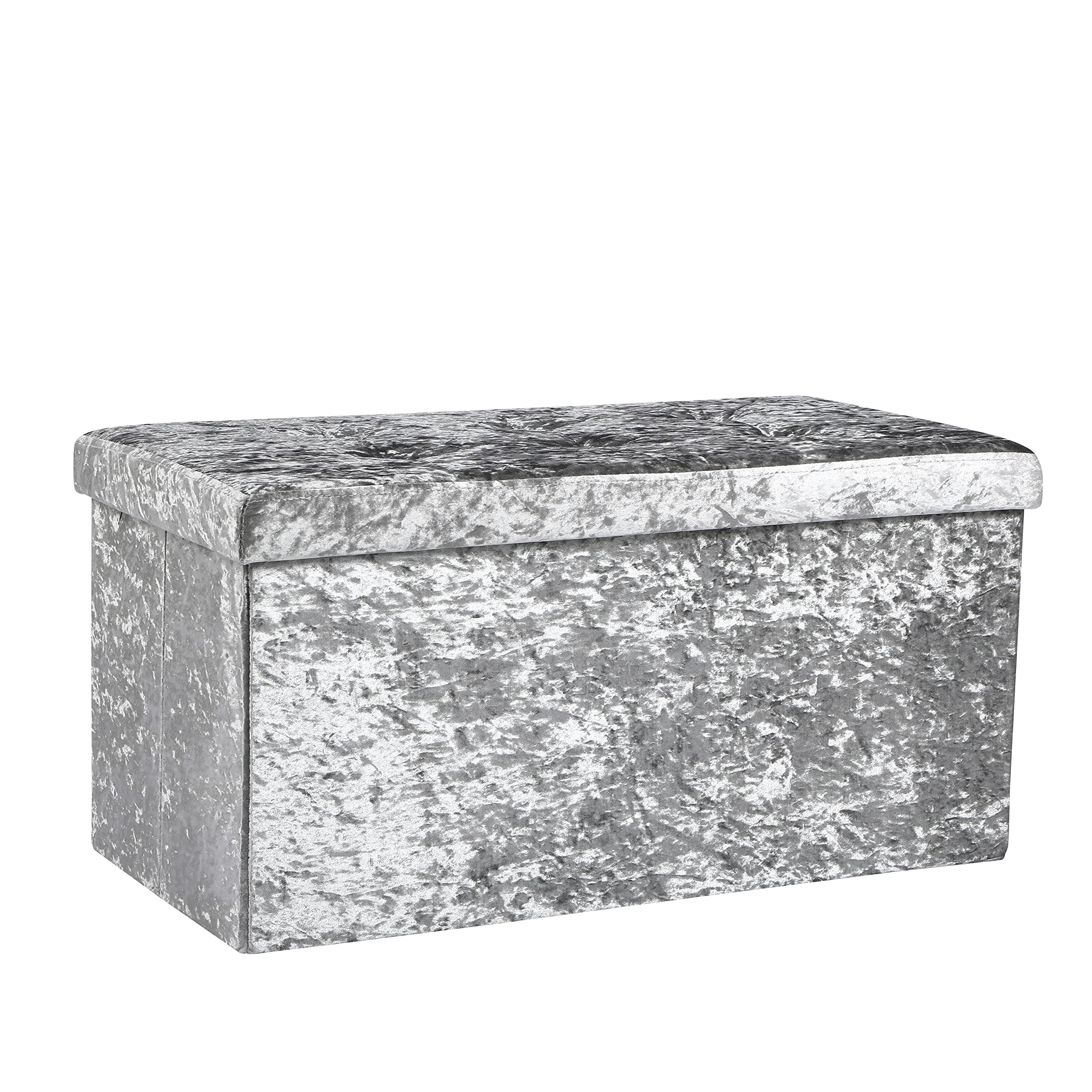 AKA Storage Ottoman, Padded Foldable Bench, Chest with Lid, Holds up to 300 kg, for Bedroom, Hallway, Living Room (Light Grey Velvet, 76cm x 38cm x 38cm)