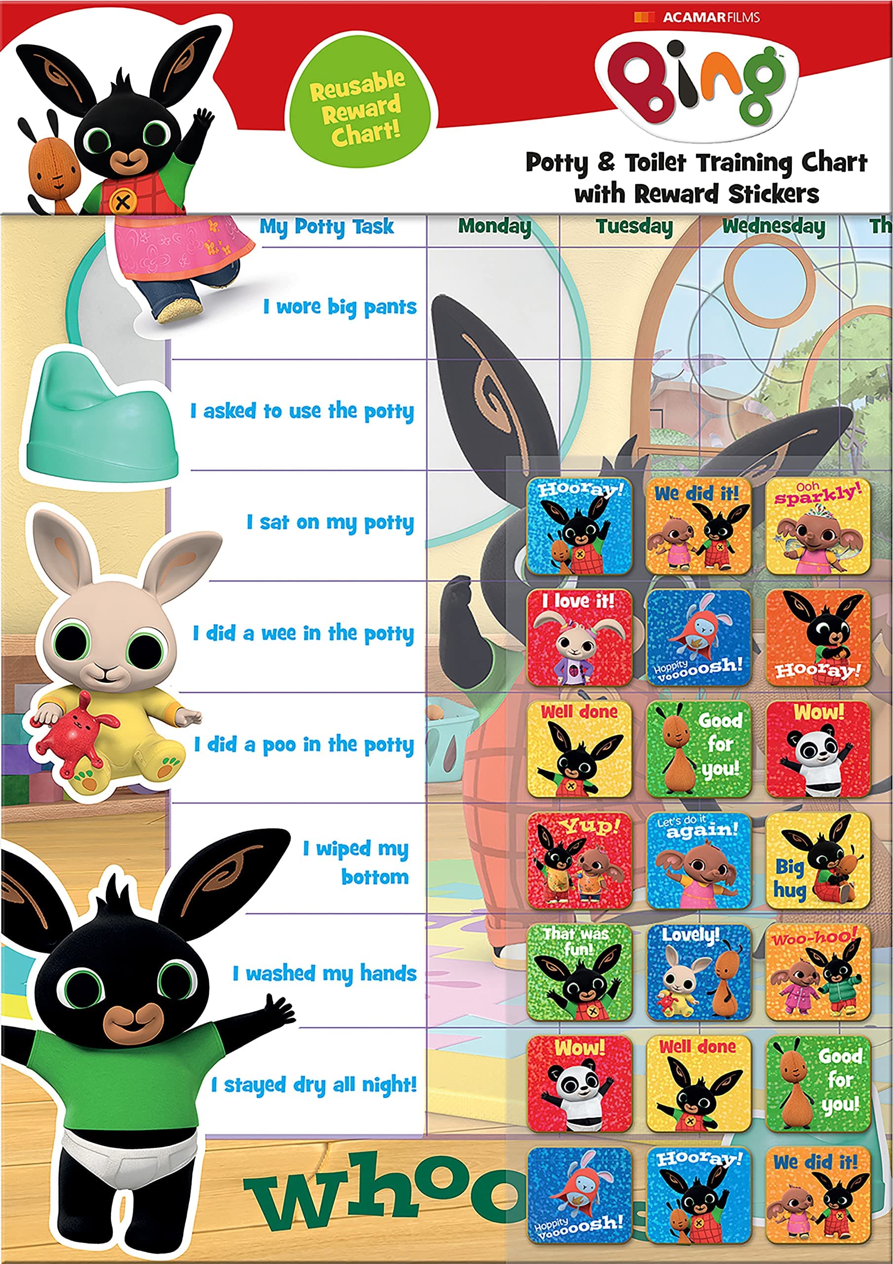 01.70.30.014 Bing Potty & Training Reward Chart and Reusable Stickers