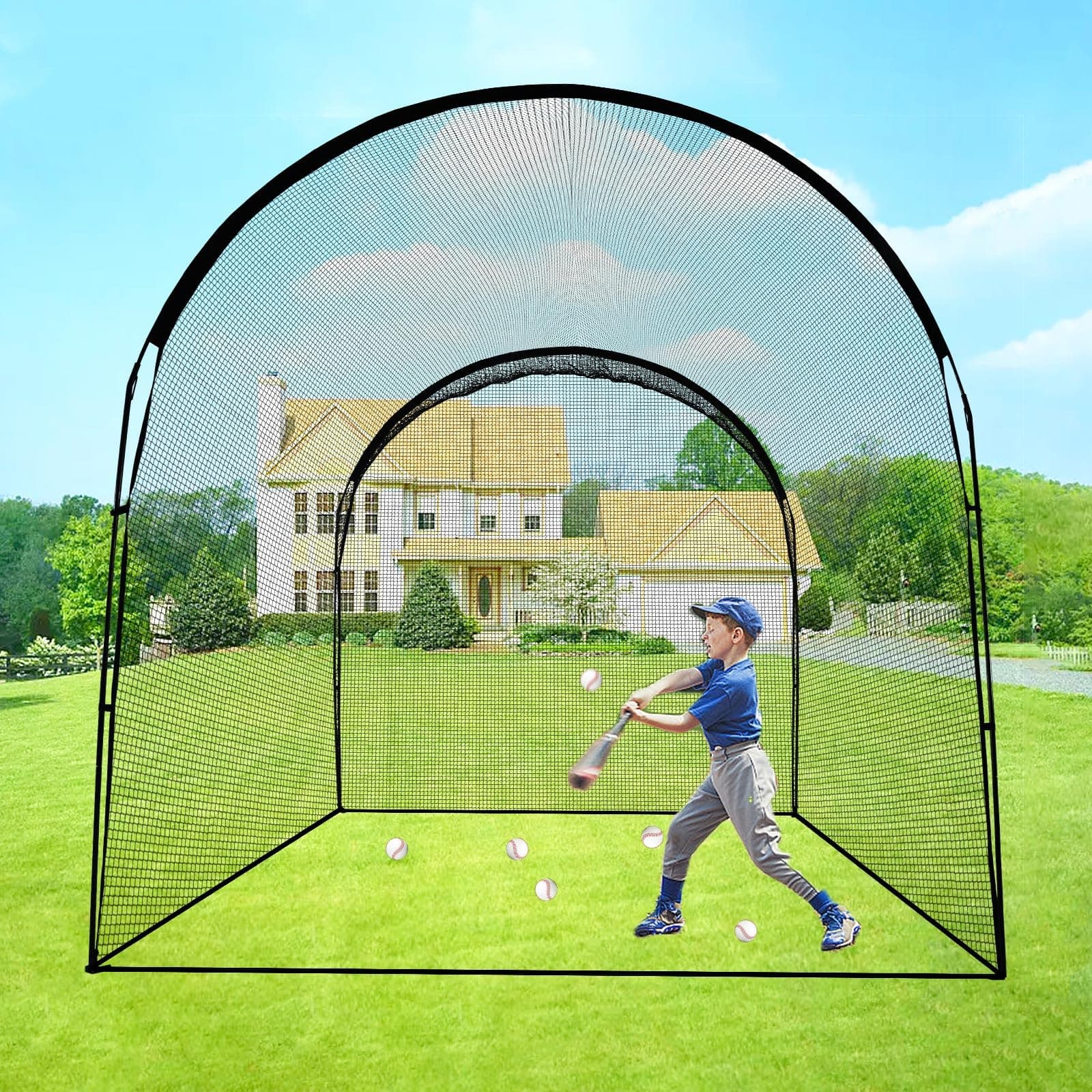 Sharellon Batting Cage, Baseball Batting Cage, Portable Batting Cage, Baseball and Softball Batting Cage Net and Frame for Home Backyard Indoor Outdoor Hitting Pitching Practice