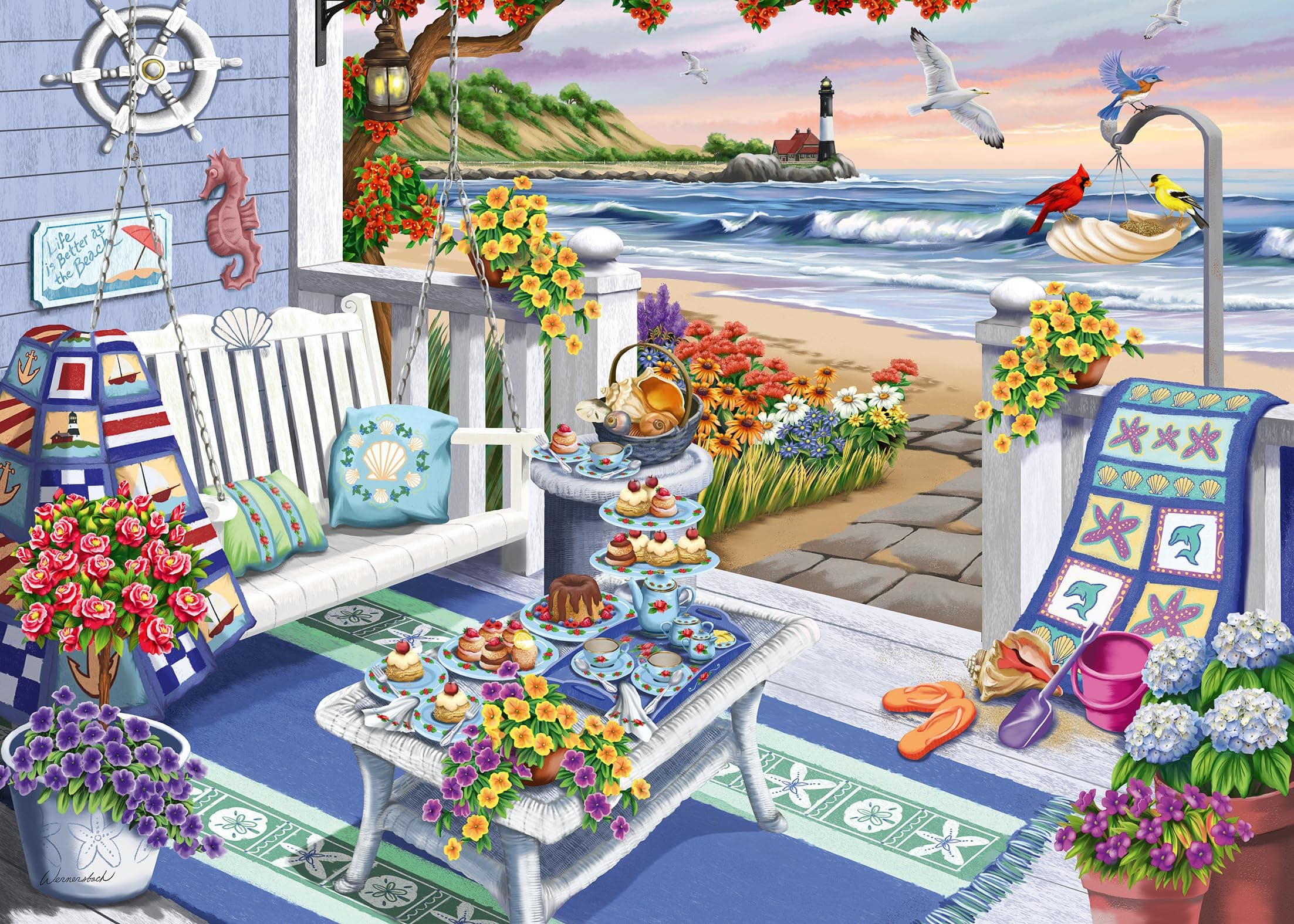Ravensburger Cozy Series: Seaside Sunshine 300 Piece Large Format Jigsaw Puzzle for Adults and Kids | Unique Piece Design | Premium Quality Materials | FSC Certified | Ideal Gift for Puzzle Lovers