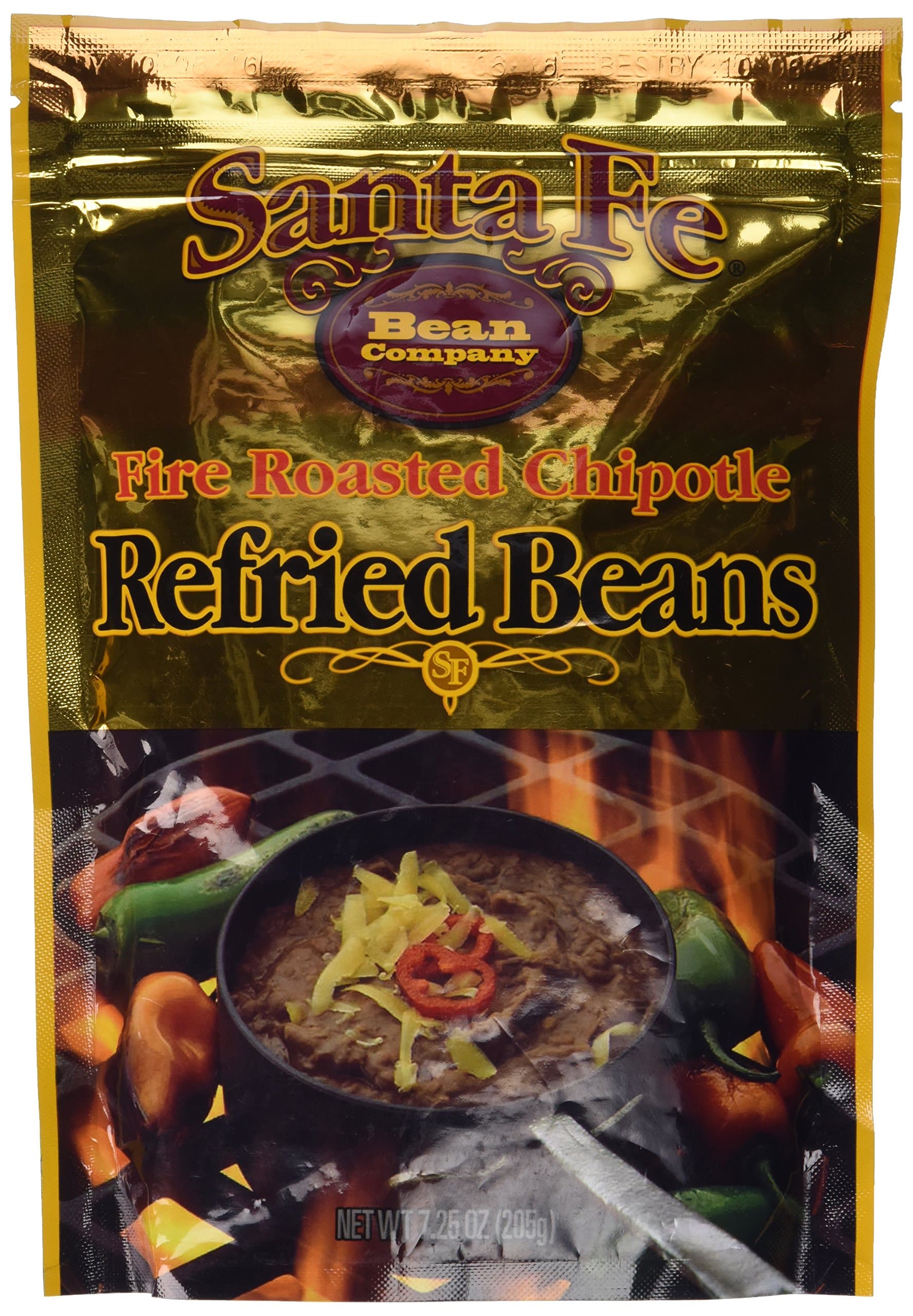 Santa Fe Bean Company Fire Roasted Chipotle Refried Beans 7.25 Ounce (Pack of 8) Instant Fire Roasted Chipotle Refried Beans Pouch; High in Fiber; Great Source of Protein; Easy Preparation