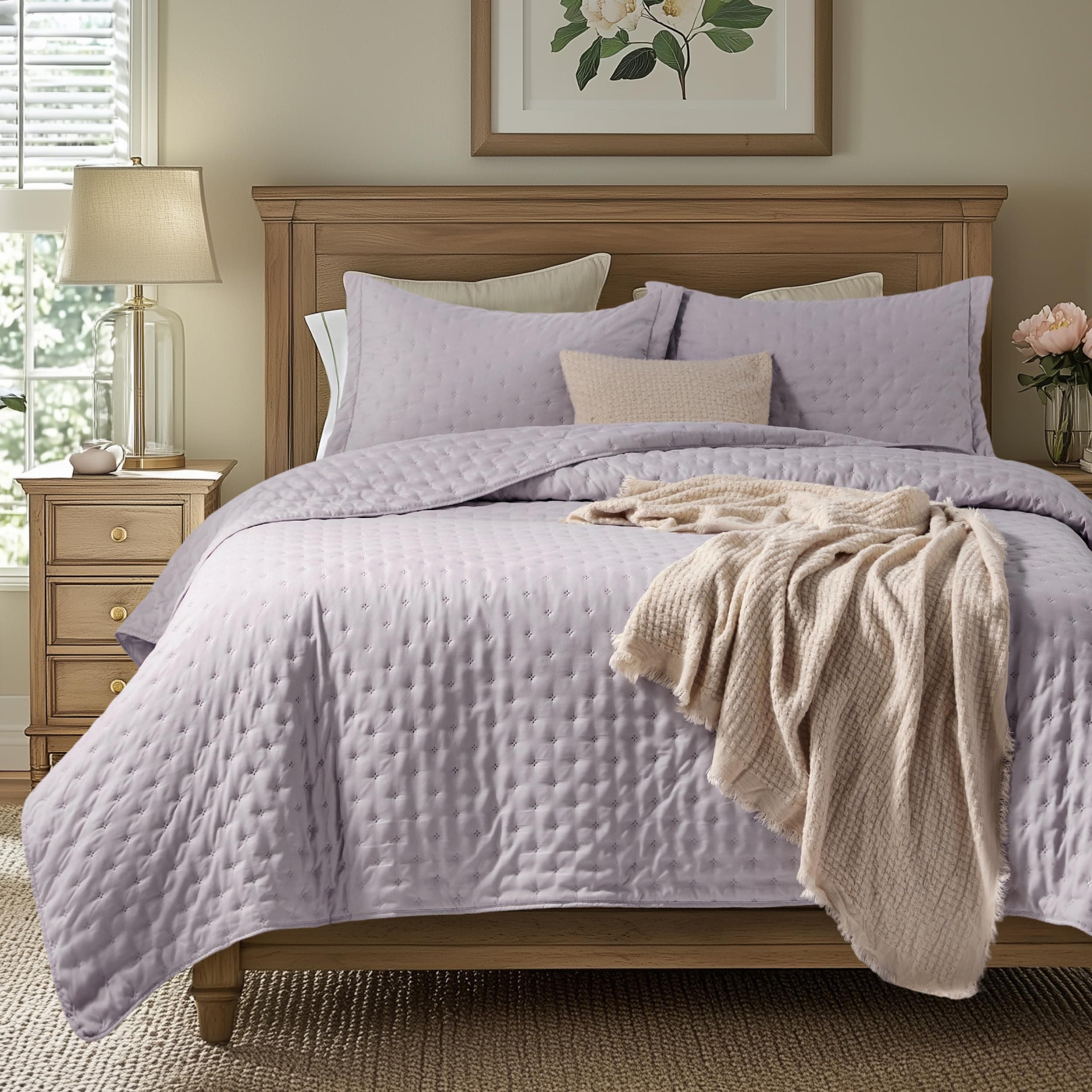 King Quilt - Purple Bedspread King Size & Lightweight Comforter, Modern Farmhouse Coverlet with Clover Pattern, Ultra Soft All-Season Bedding, 106 x 96 Inches | Stitch-Free Quilting, Ultra Soft, Lightweight, Machine Washable, Pet-Friendly