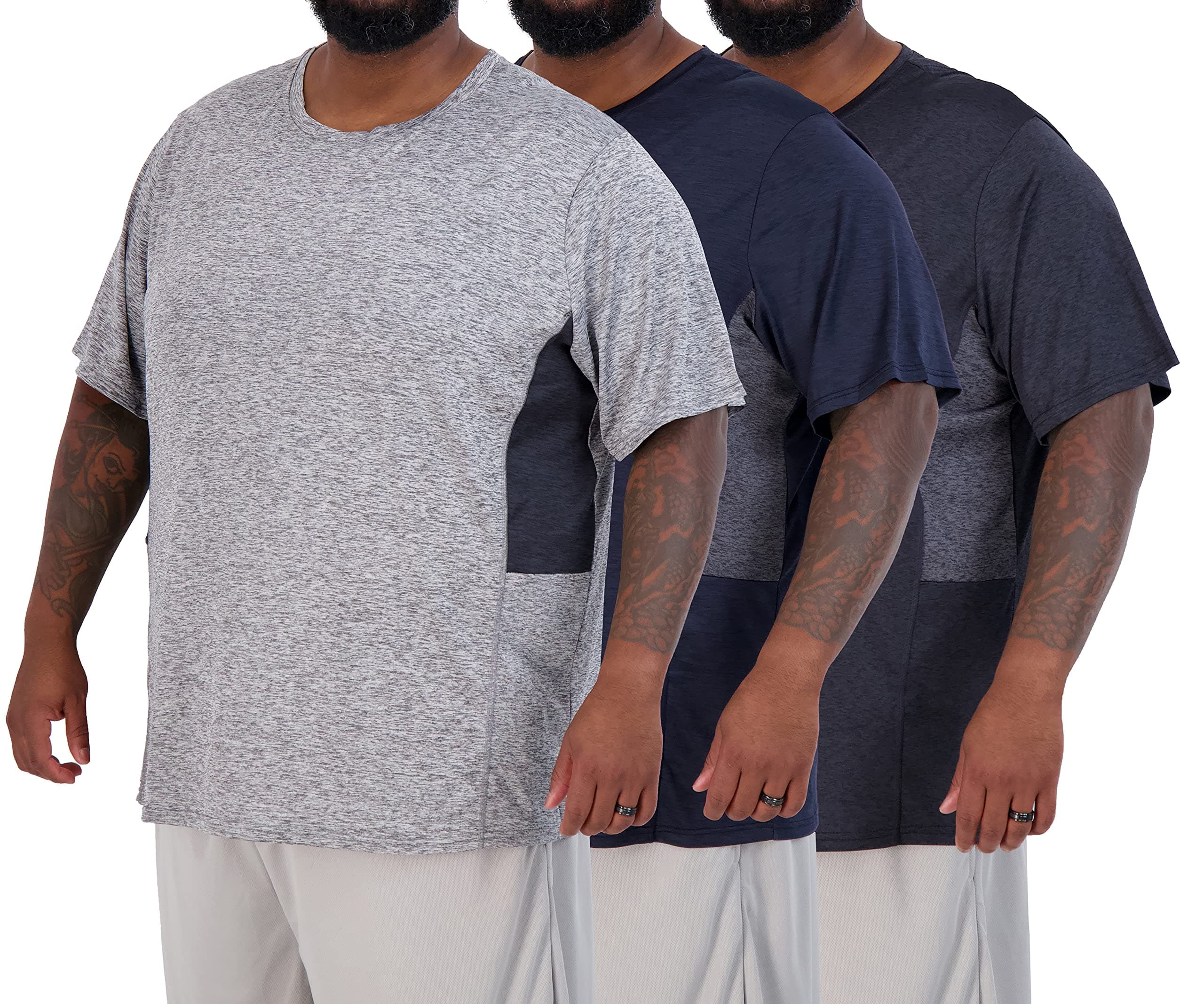 Real Essentials3 Pack: Men’s Big & Tall Tech Stretch Long-Sleeve & Short-Sleeve Dry-Fit T-Shirt (3XT-5XT)