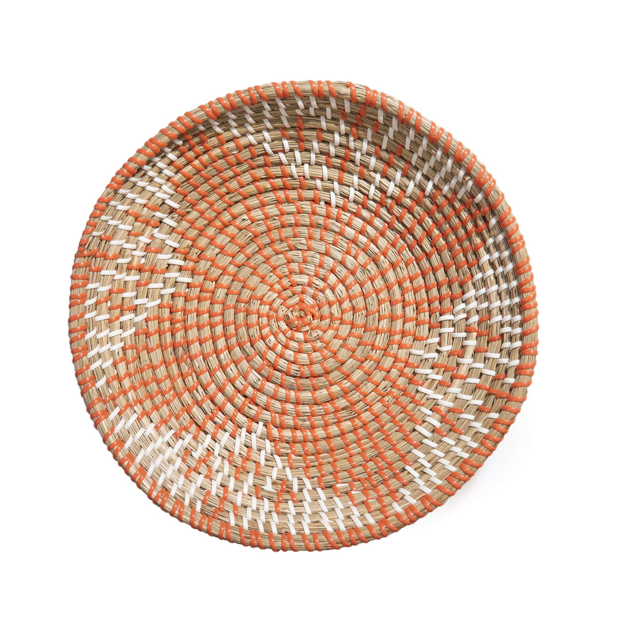 Woven Fruit Basket Seagrass Wall Decor - Boho Decor for Home, Living Room, Kitchen - Natural and Orange Bohemian Basket Bowl 11.8" Diameter