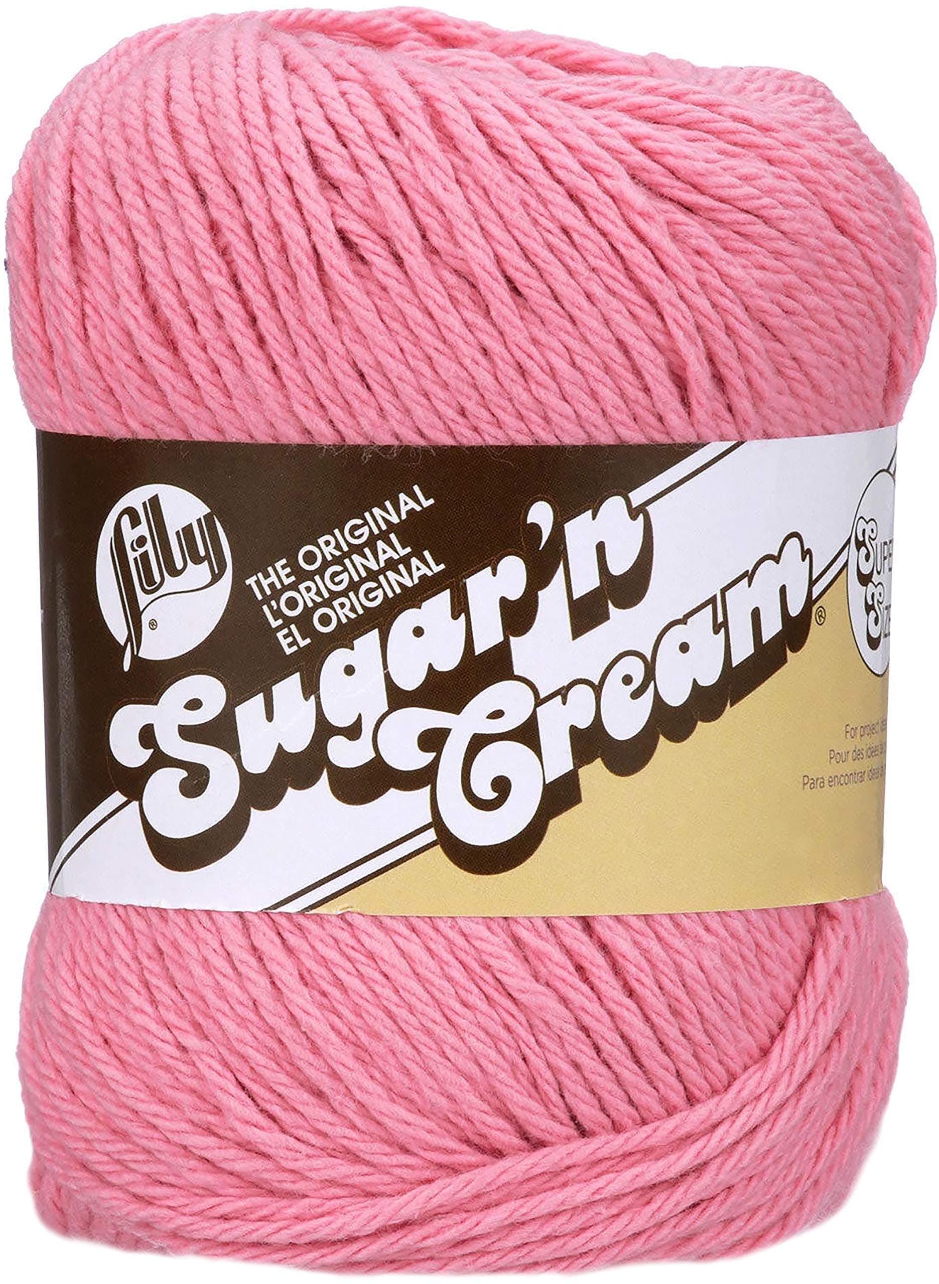 Lily Sugar 'N Cream Super Size Solid Yarn, 4oz, Gauge 4 Medium, 100% Cotton - Rose Pink - Machine Wash & Dry