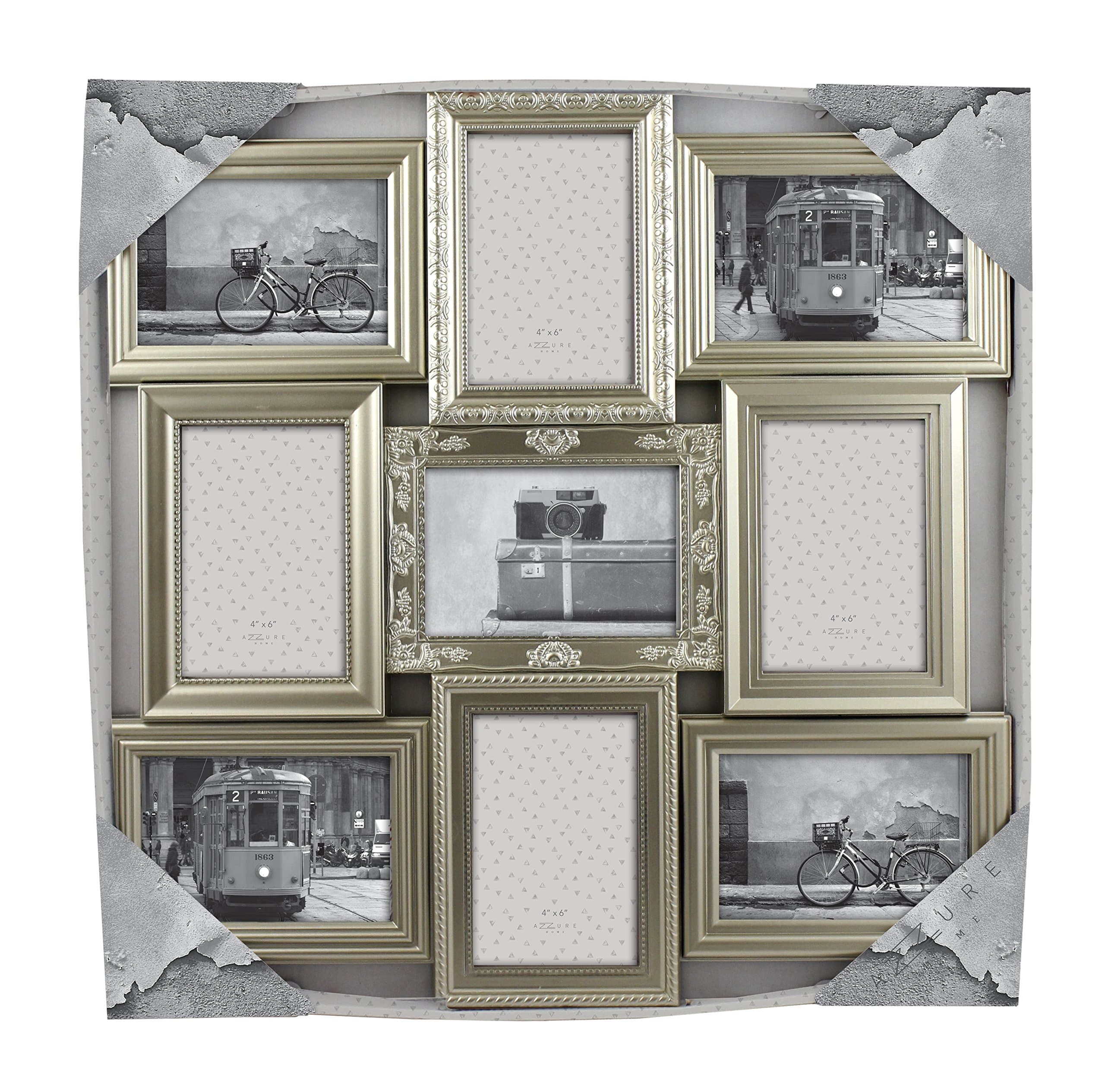“Victorian” 9 Openings Decorative Wall Hanging Collage Picture Frame - Made to Display Four 6x4 and Five 4x6 Photos, Champagne