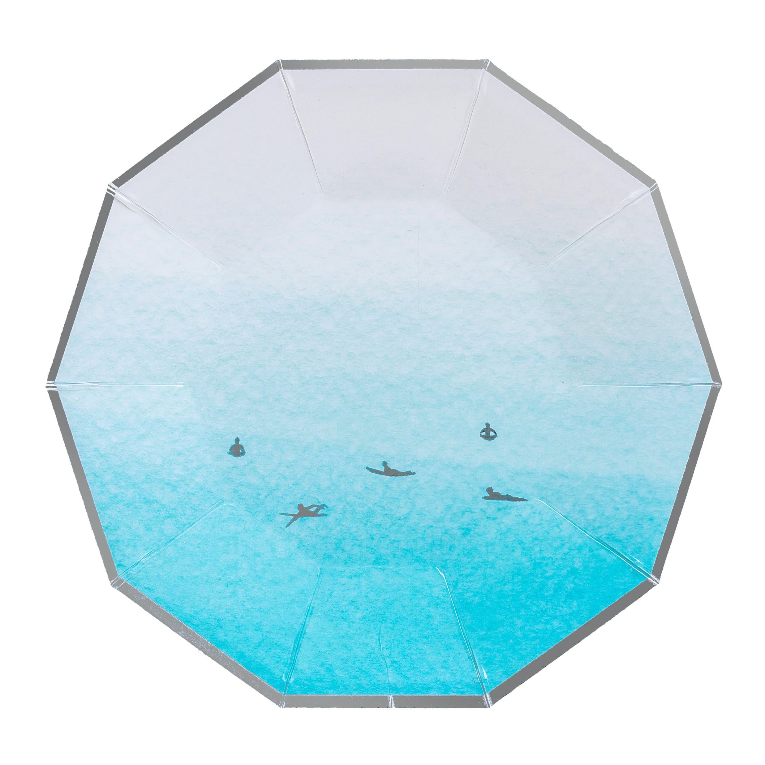 Surf Foiled Party Paper Plates Silver White Blue Ombre 7 x 7" - Pack of 8 (Small)