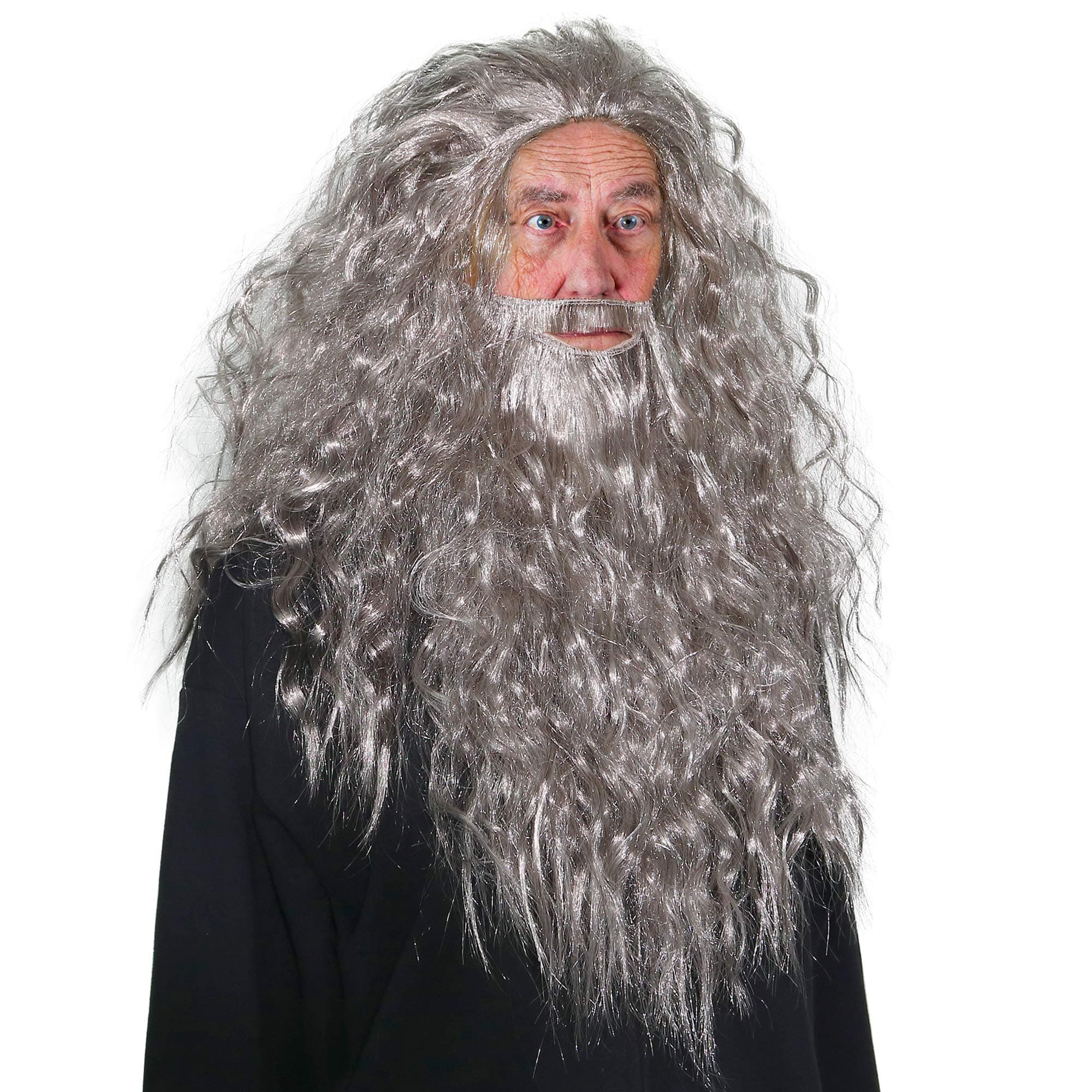 Skeleteen Grey Wig and Beard - Long Gray Wizard Wig and Beard Costume Accessory for Adults and Kids