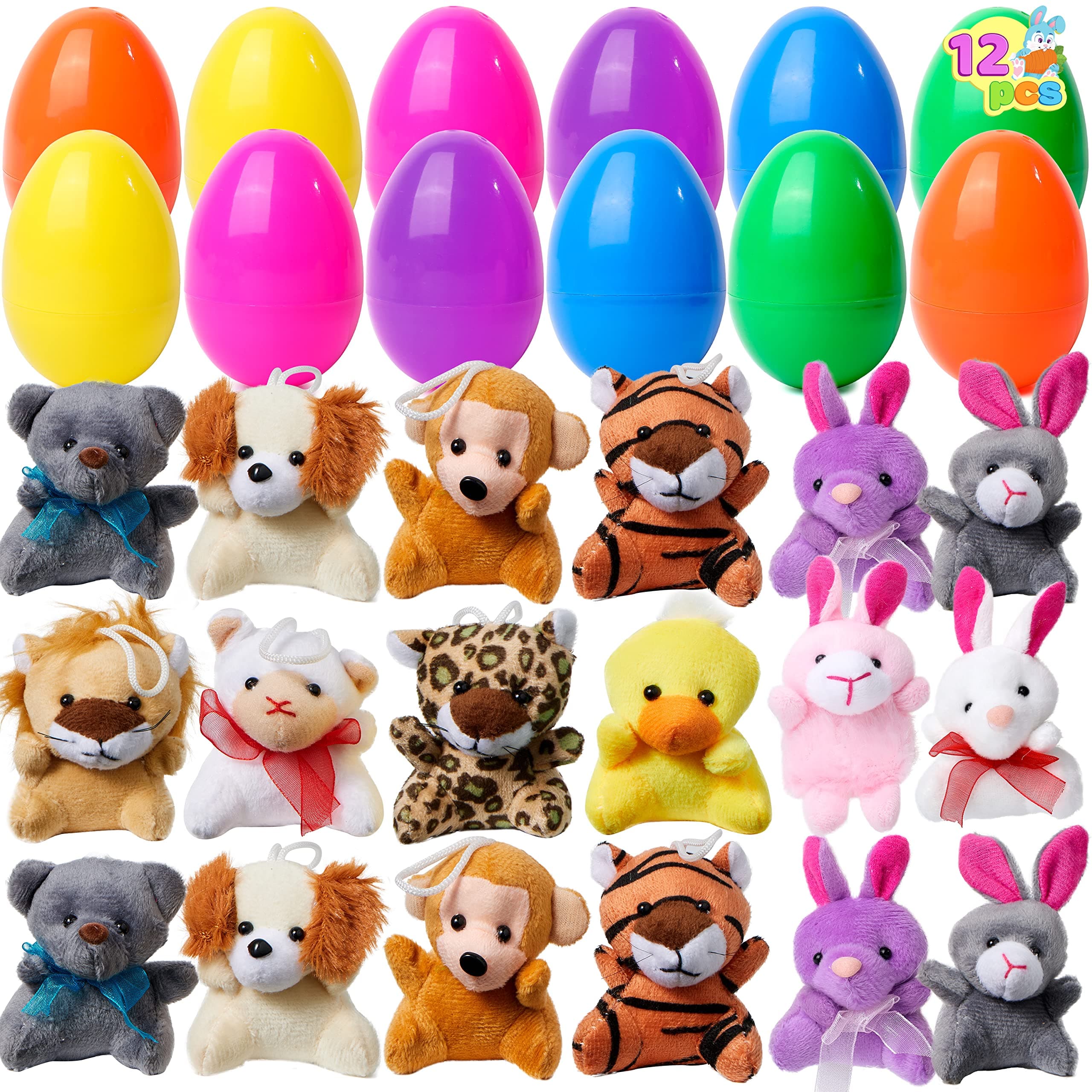 JOYIN 12 Pcs Prefilled Easter Eggs of Mini Stuffed Animal Plush Toys Basket S...