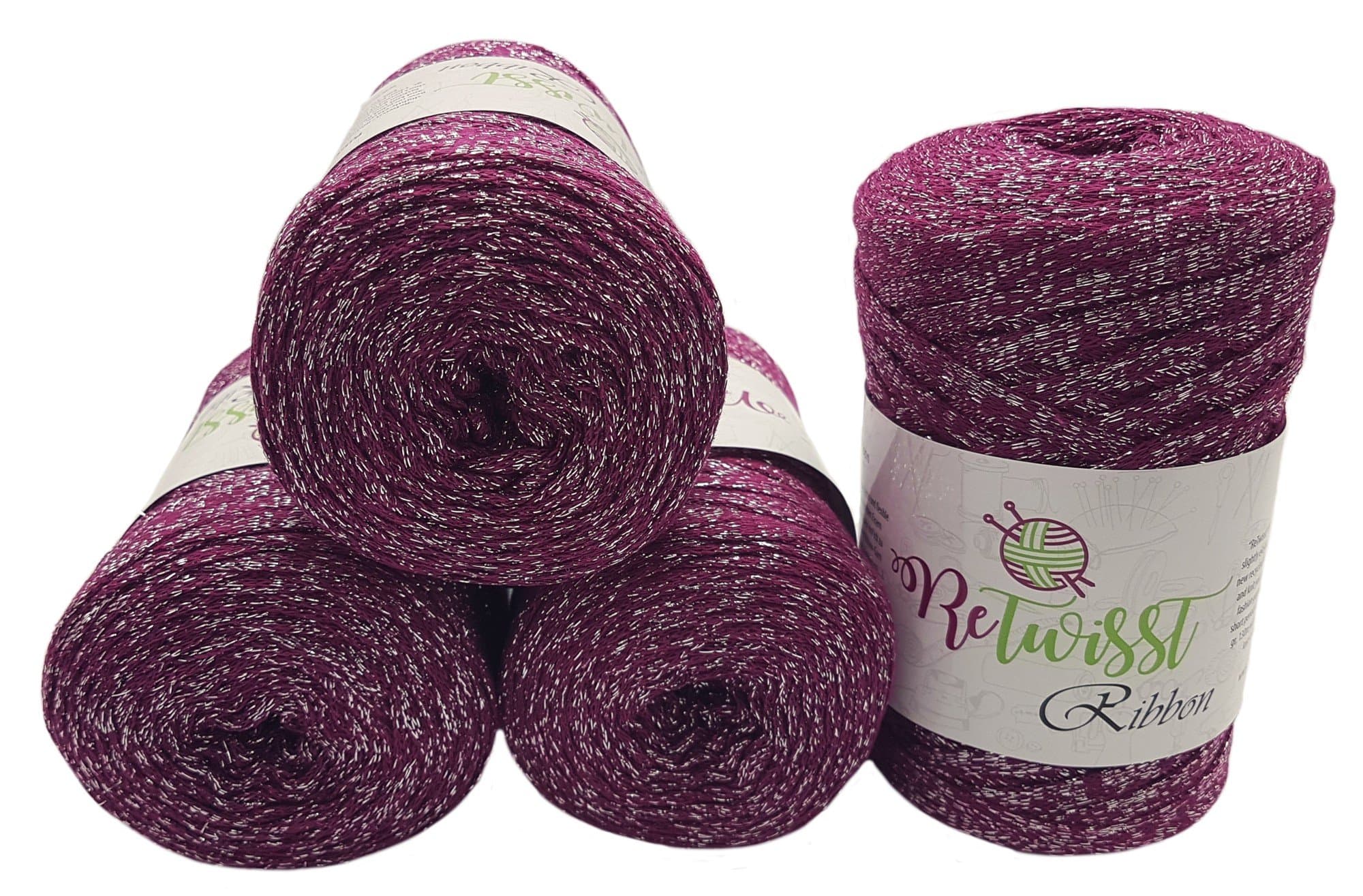 1,000 g textile yarn with glitter – 4 x 250 grams, total fancy yarn480 m length, fabric yarn, available in various colours berry