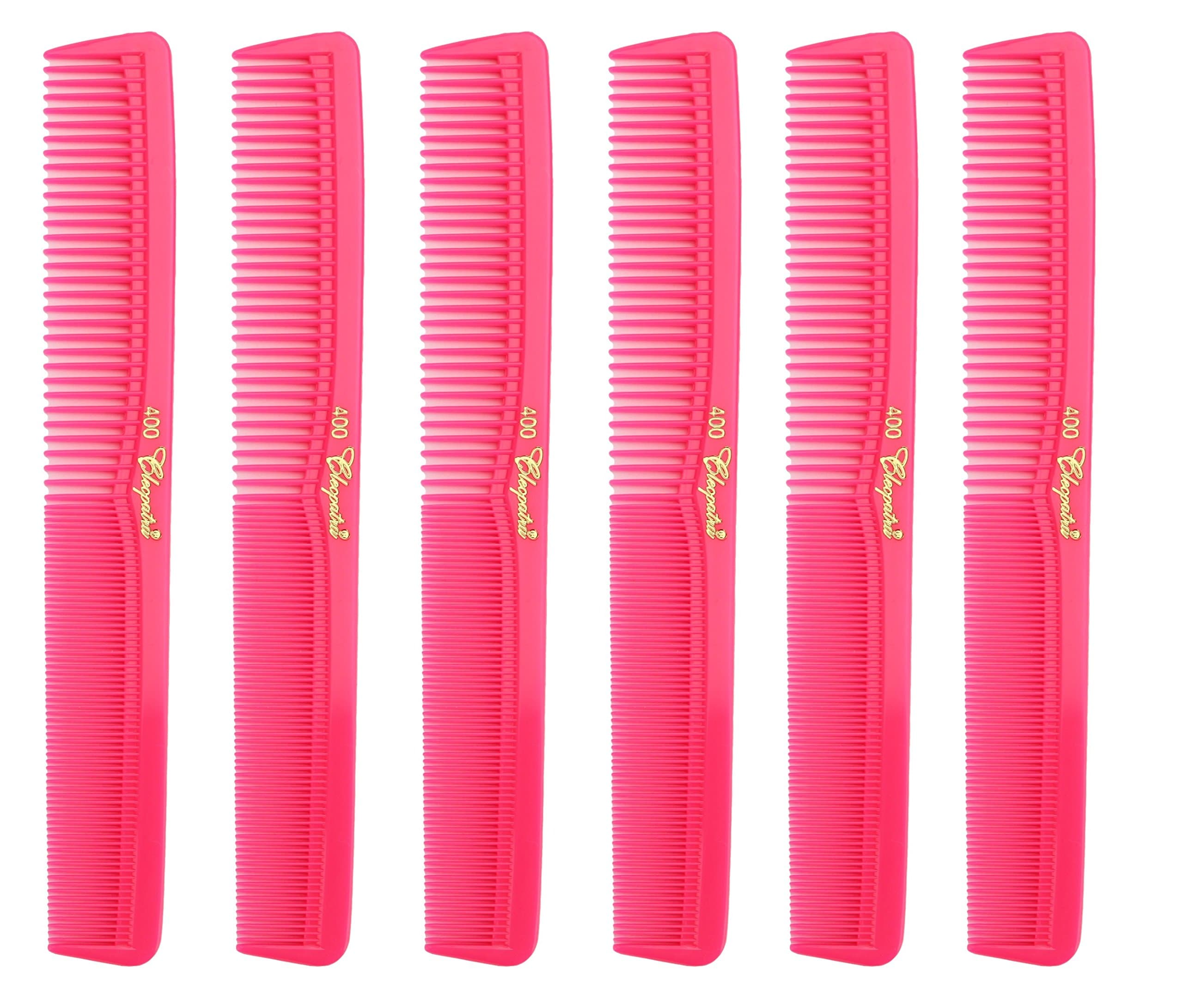 Cleopatra 7 Inch All Purpose Barber Cutting Comb. Flat Back Styler Comb. Numbered ruler. Color Neon Pink. 6-Pack