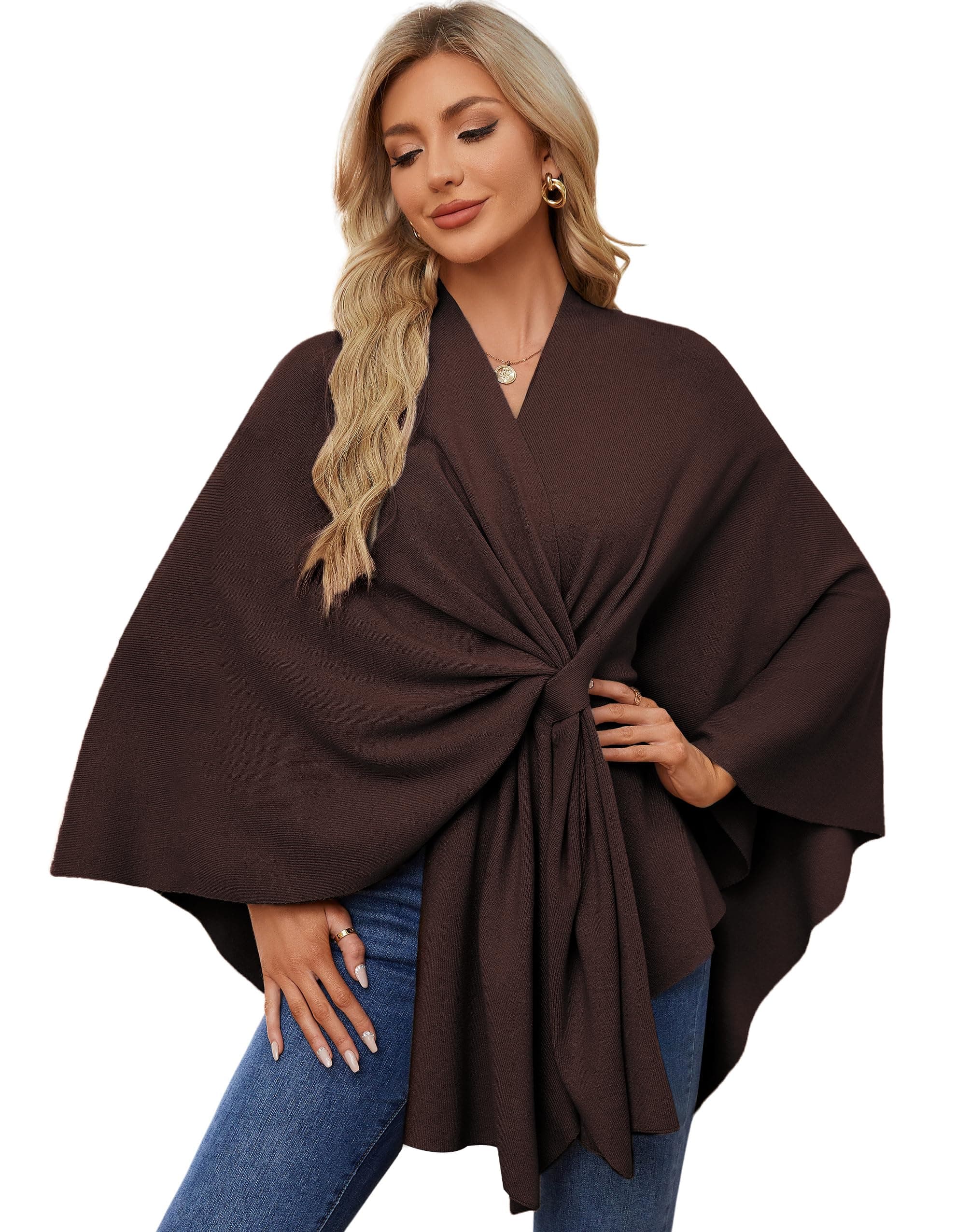 PULI Women's Elegant Shawl Wraps Soft Open Front Poncho Sweater for Spring Fall Winter