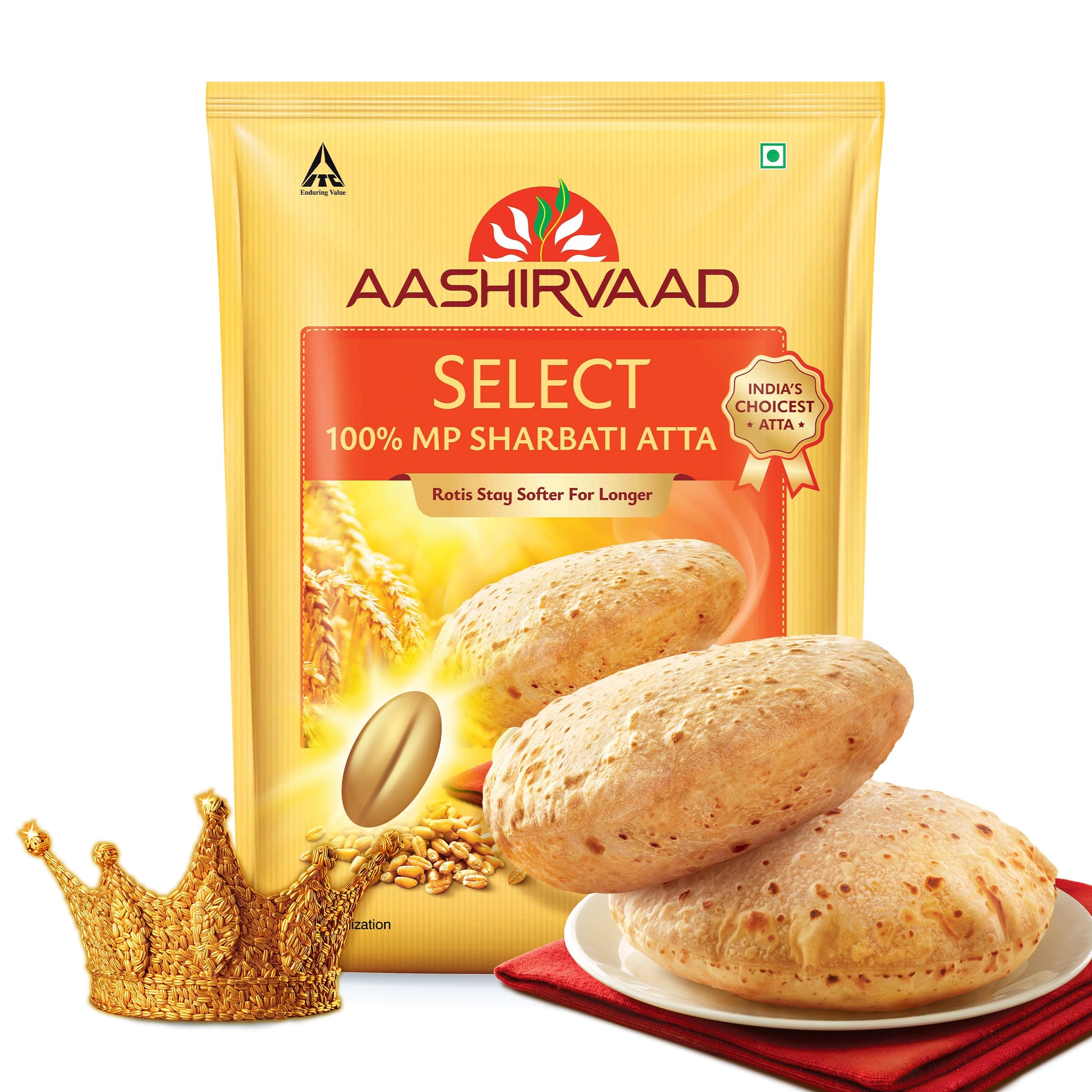 Select 100% MP Sharbati Wheat Atta, 0% Maida, Made for Softer Rotis, 1 kg
