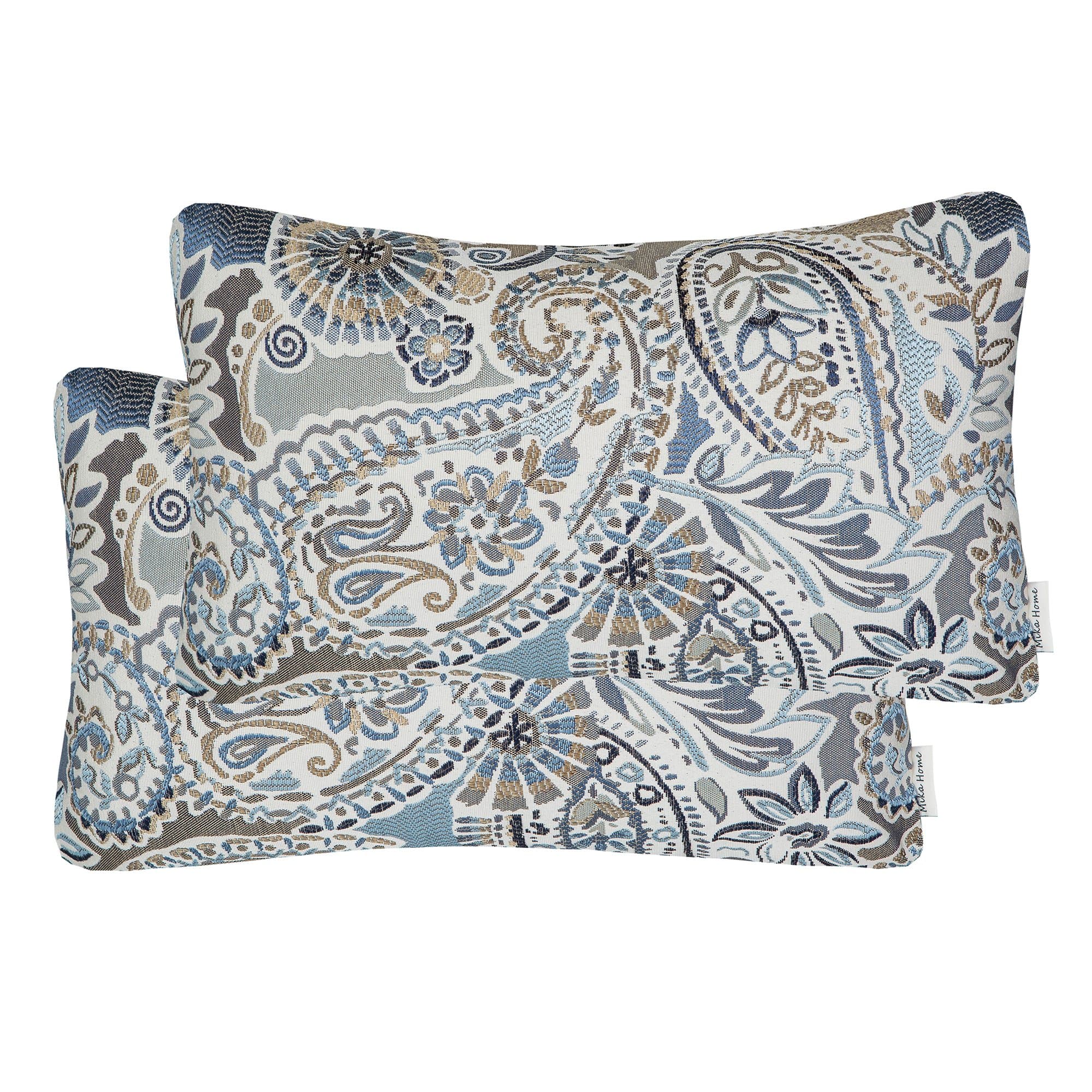 Mika Home Pack of 2 Paisley Throw Pillow Covers 20x20 Inches Blue