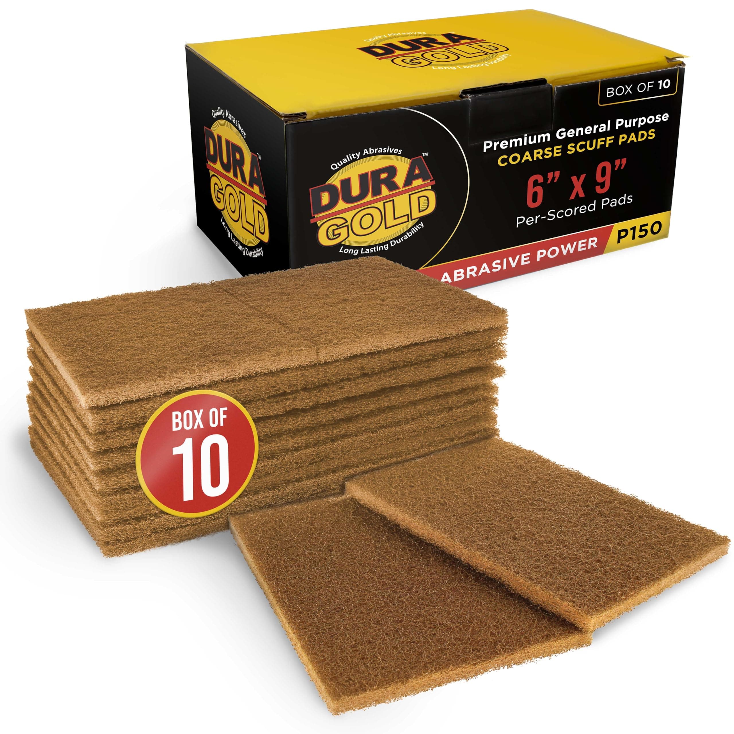 Premium 6" x 9" Gold Coarse Scuff Pads, Box of 10 - Scuffing, Scouring, Sanding, Paint Primer Prep Adhesion Scratch - Surface Preparation For Automotive Car Auto Body Repair Woodworking Wood